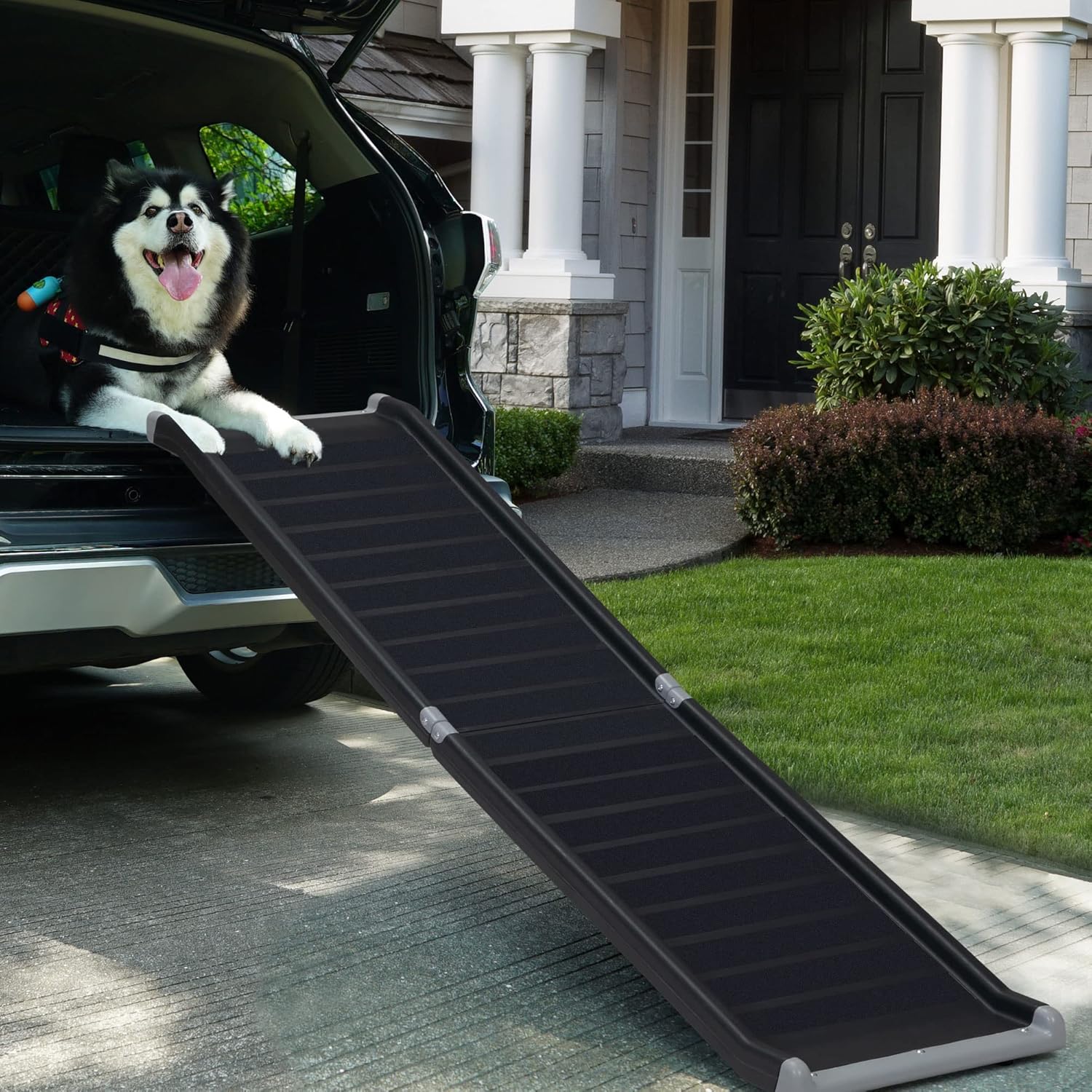 Rampa plegable para mascotas de 63 pulgadas de largo con marco de metal integrado, rampa de coche para perros con superficie antideslizante,