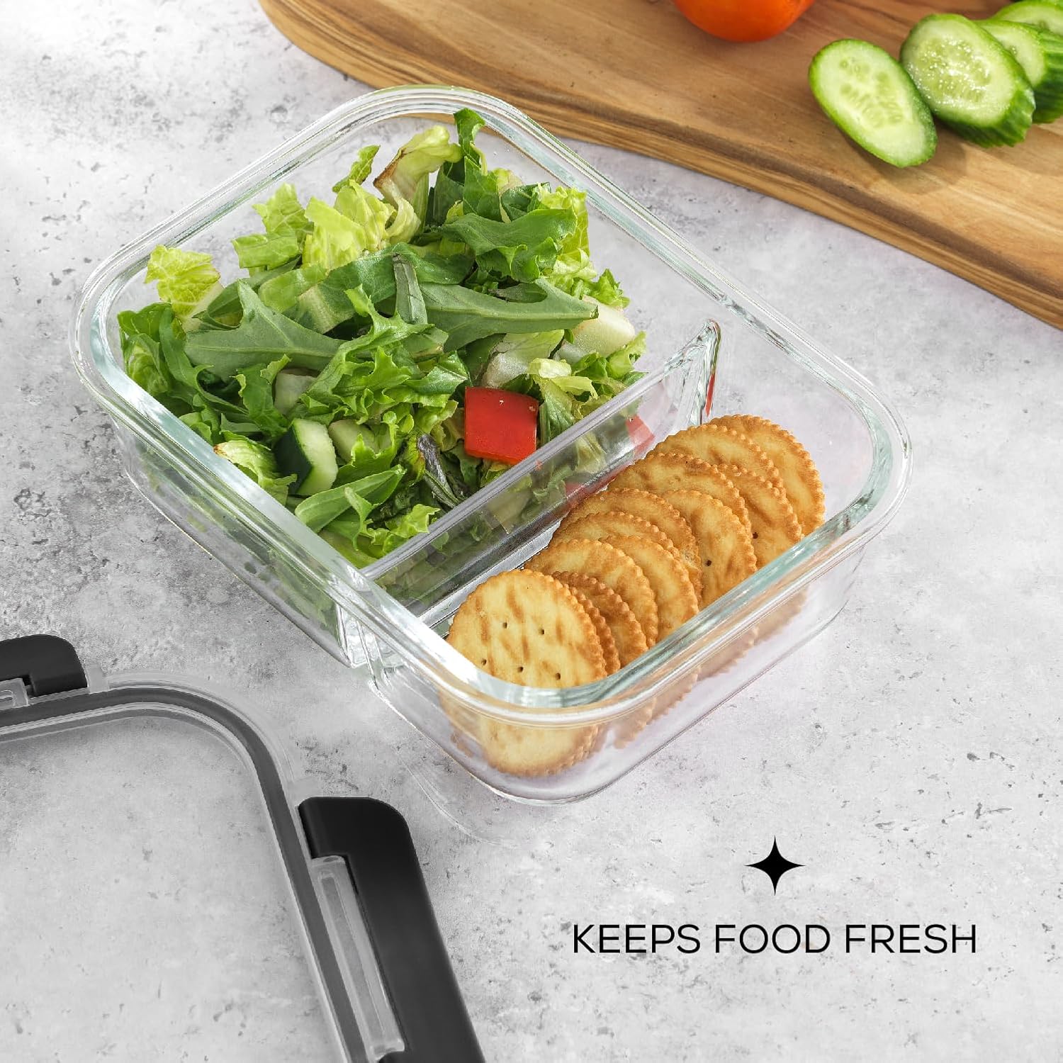 JoyJolt Contenedores divididos para almacenamiento de alimentos con tapas herméticas. Paquete de 5 recipientes de vidrio para preparación de