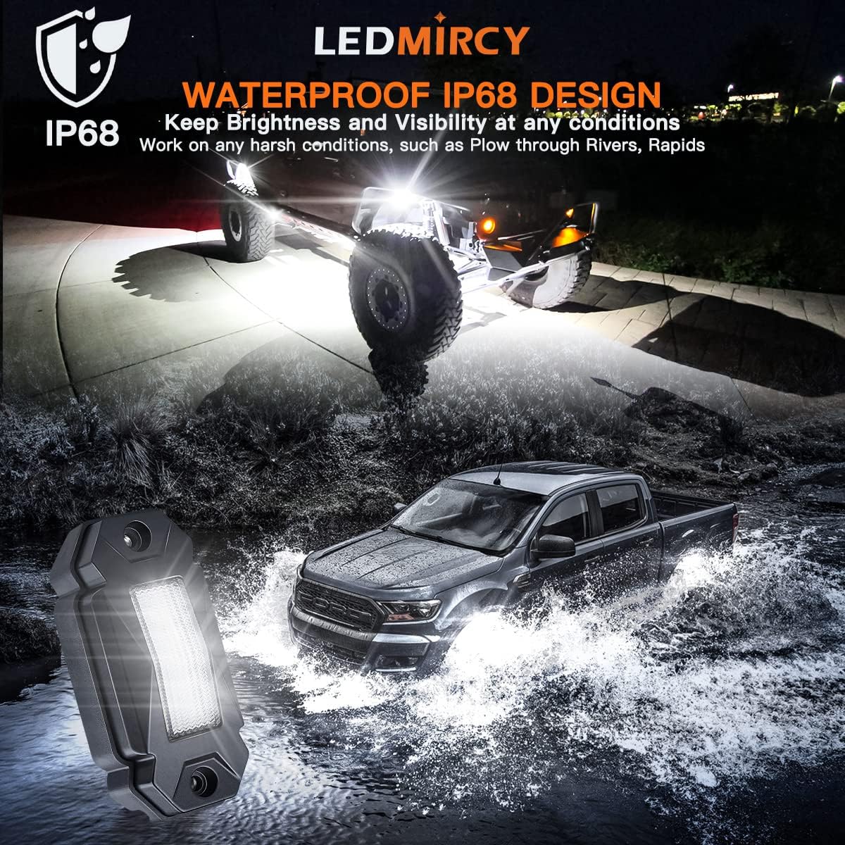 Kit de luces de roca blanca pura con interruptor de arnés de cable, 12 luces LED de roca blancas para Jeep, todoterreno, camiones, ATV, UTV, SUV,