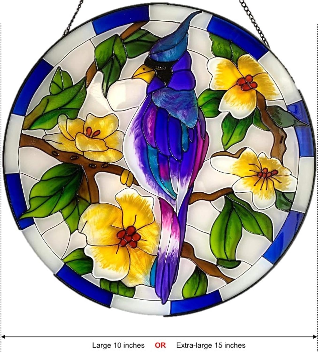 Lio’s Art Panel decorativo para colgar ventanas de vidrieras pintadas  Redondo grande de 10 pulgadas  Arte hecho a mano con cardenal de loro pájaro