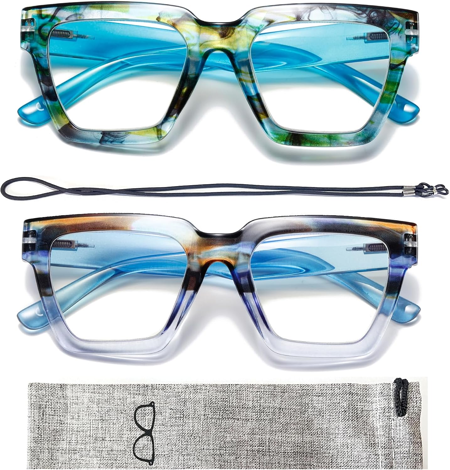 Hubeye 2 pares de anteojos de lectura cuadrados para mujer con bisagras de resorte estilo Oprah +2.0