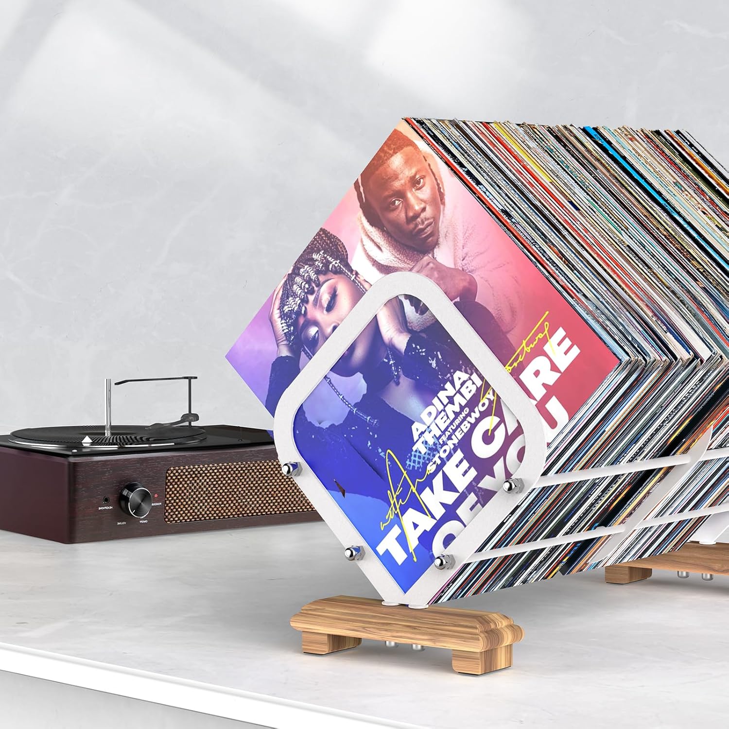 Soporte de almacenamiento para discos de vinilo, organizador de discos de vinilo, estante de exhibición de hasta 80 LPs de capacidad, estructura