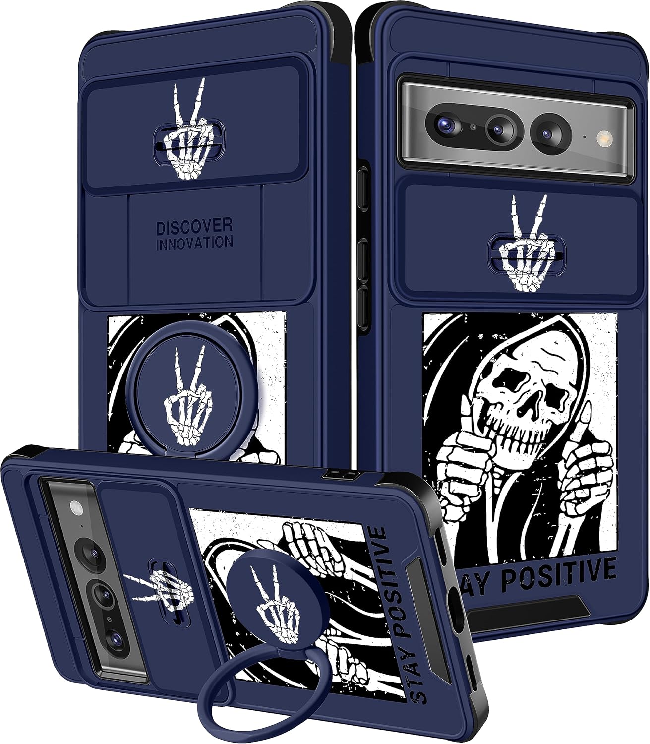 Funda 2 en 1 para Google Pixel 7 Pro para linda funda de teléfono con calavera de esqueleto, divertido y aterrador, diseño de terror gótico