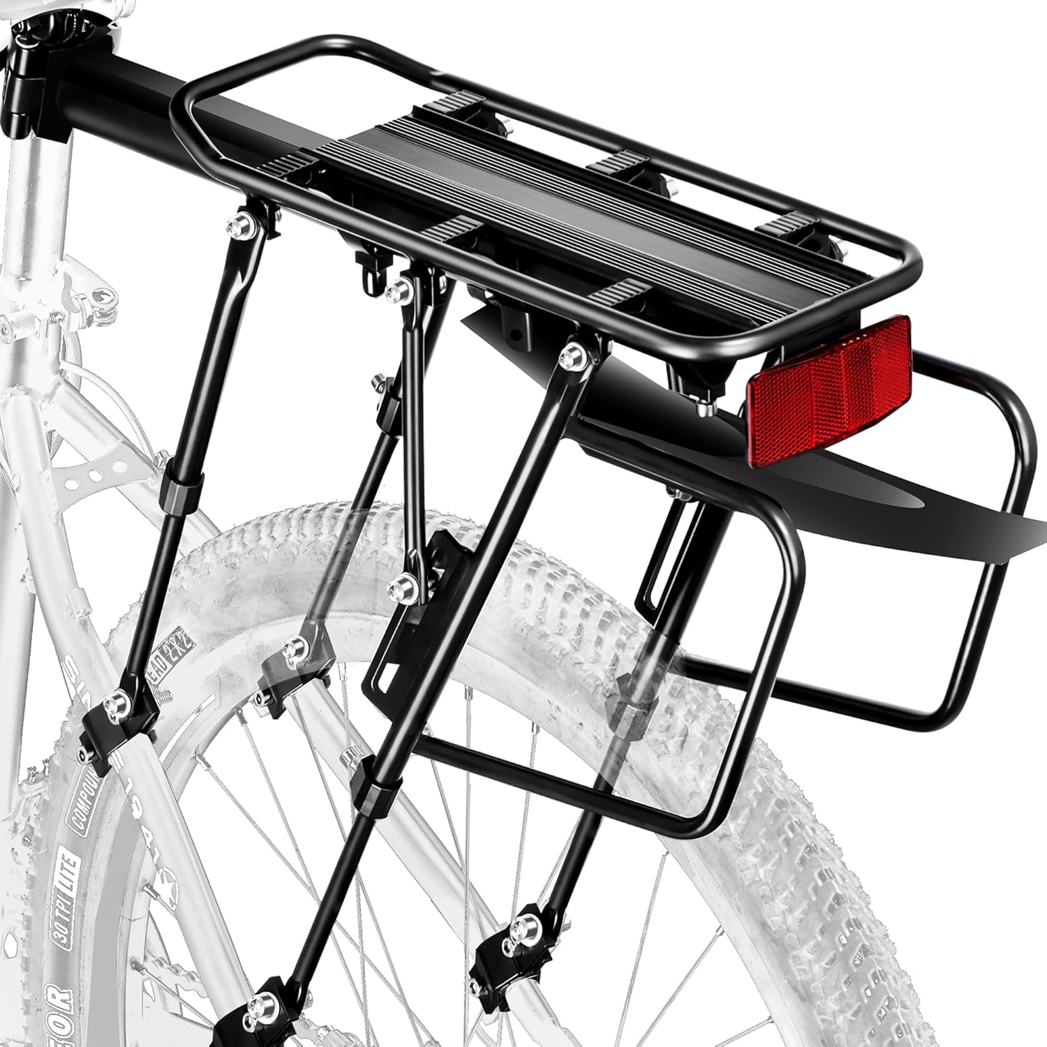 Portabicicletas traseras, 310 libras de capacidad con rodamientos sólidos para bicicleta con guardabarros y reflector de gran tamaño, soportes