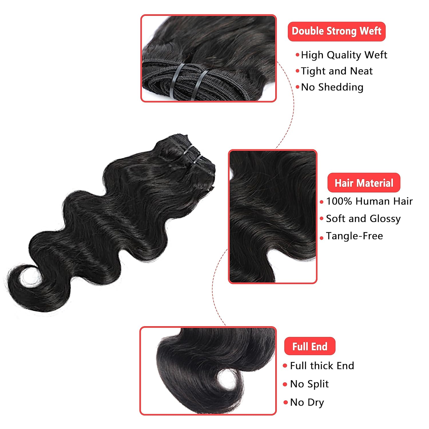 Extensiones de cabello humano virgen 100% Remy, con pinzas, 16 clips, 3.53 onzas, extensiones de cabello humano ondulado de doble trama, invisibles