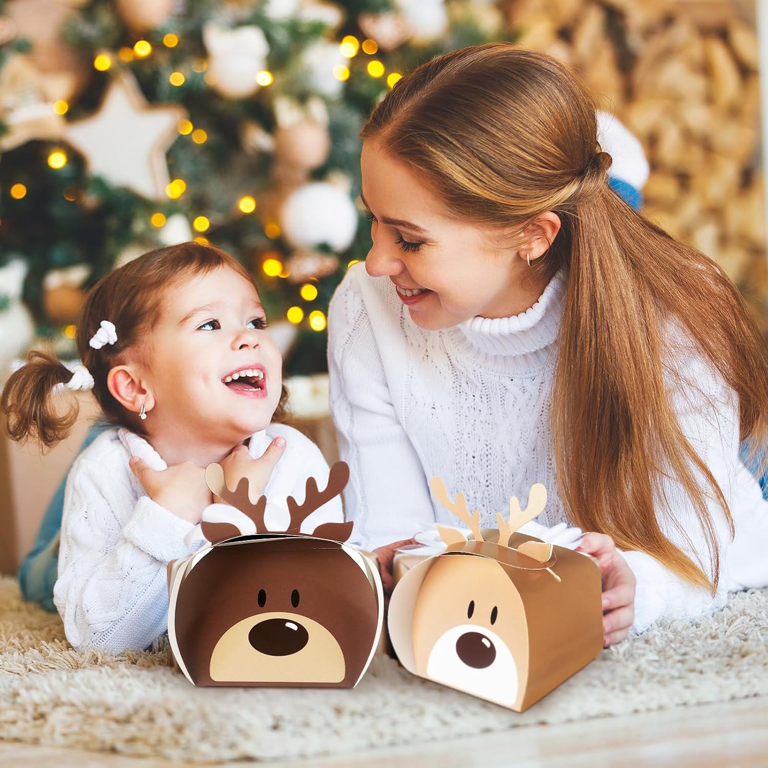 36 cajas de regalo de galletas de Navidad, cajas de regalo de cartón de alce 3D, cajas de regalo de fiesta, latas de galletas de caramelo con tapas