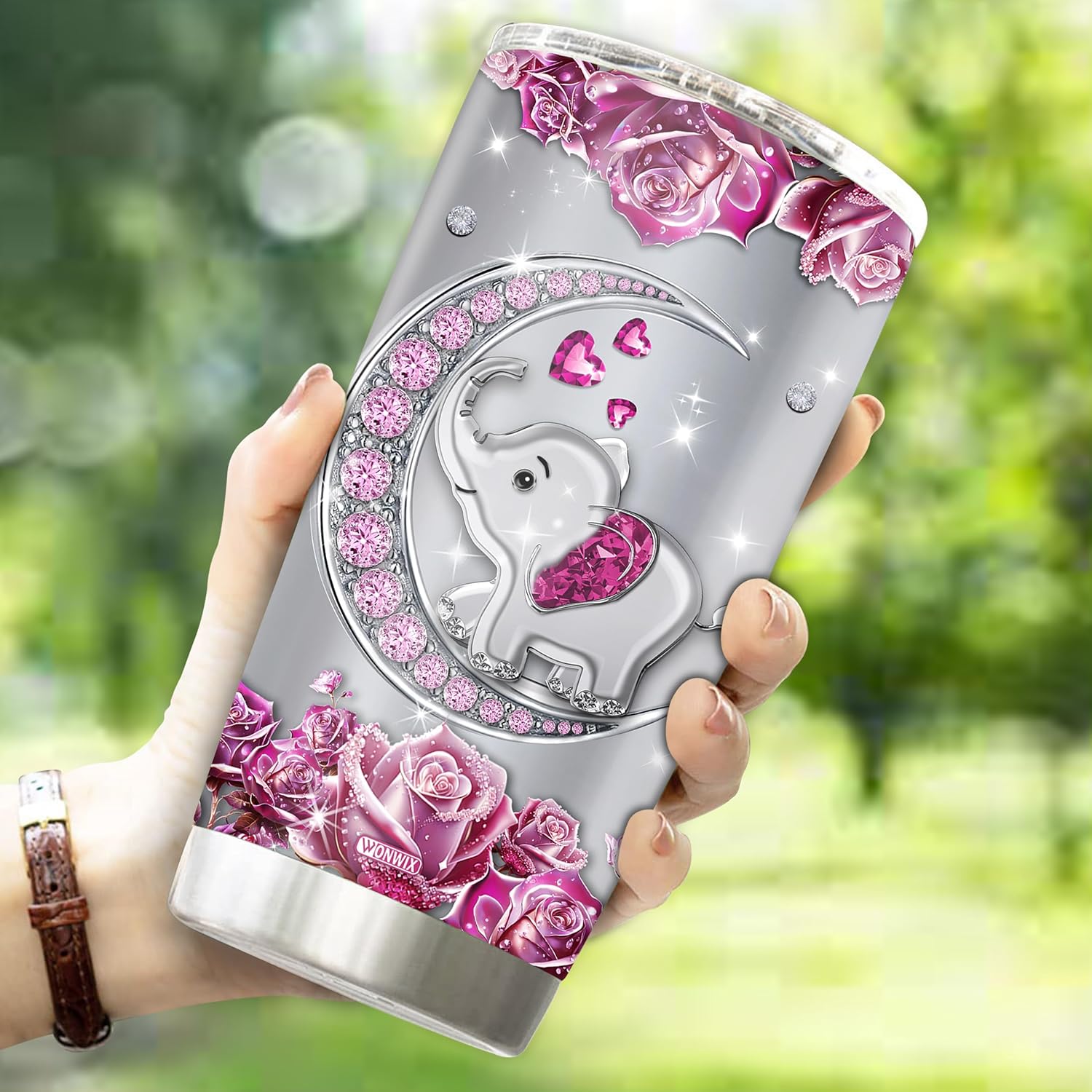 Vaso de café personalizado con diseño de elefante, regalos para mujeres, divertidas y lindas, joyas, elefantes, taza de viaje para adultos,