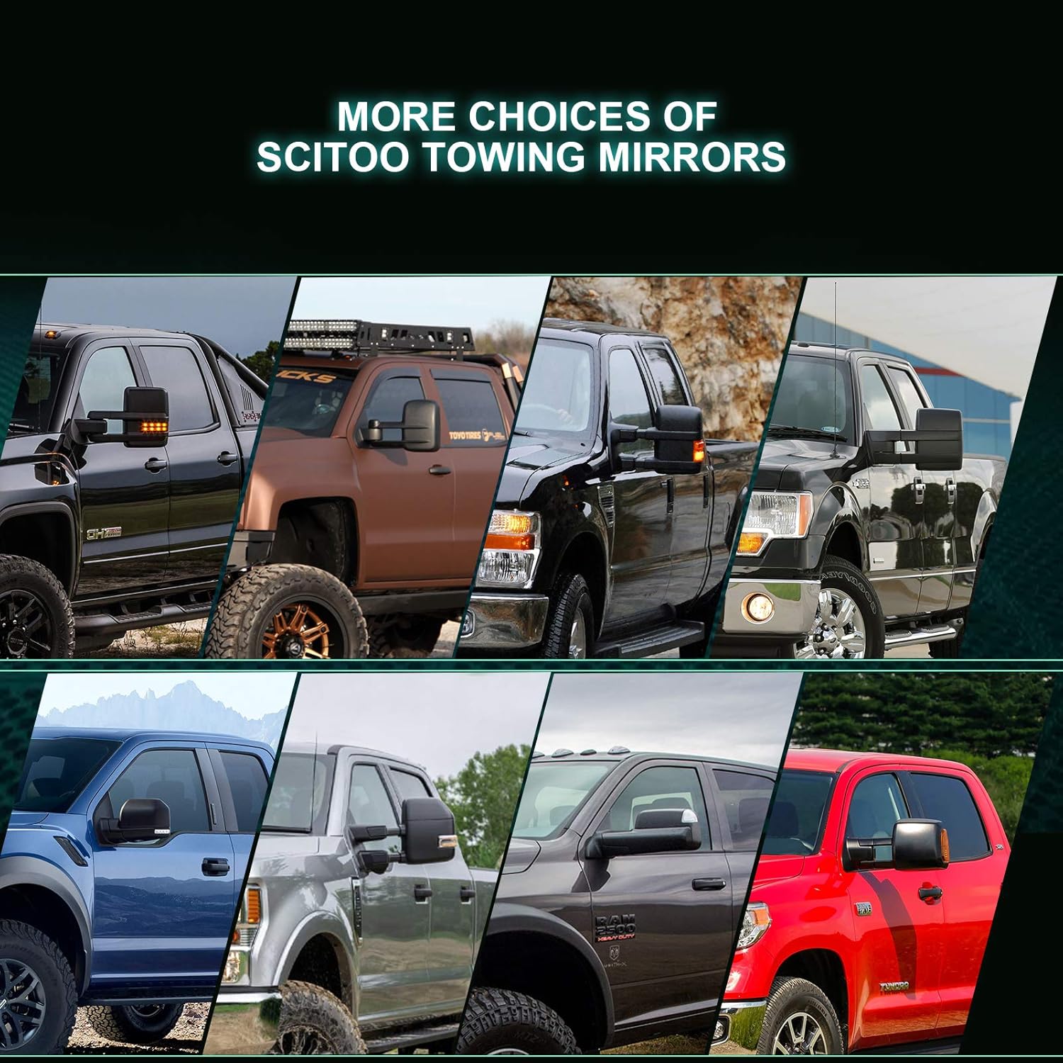 SCITOO Espejos de remolque aptos para Toyota 2007-2017 para Tundra 2008-2017 para Toyota para Sequoia con control de potencia, señal de giro