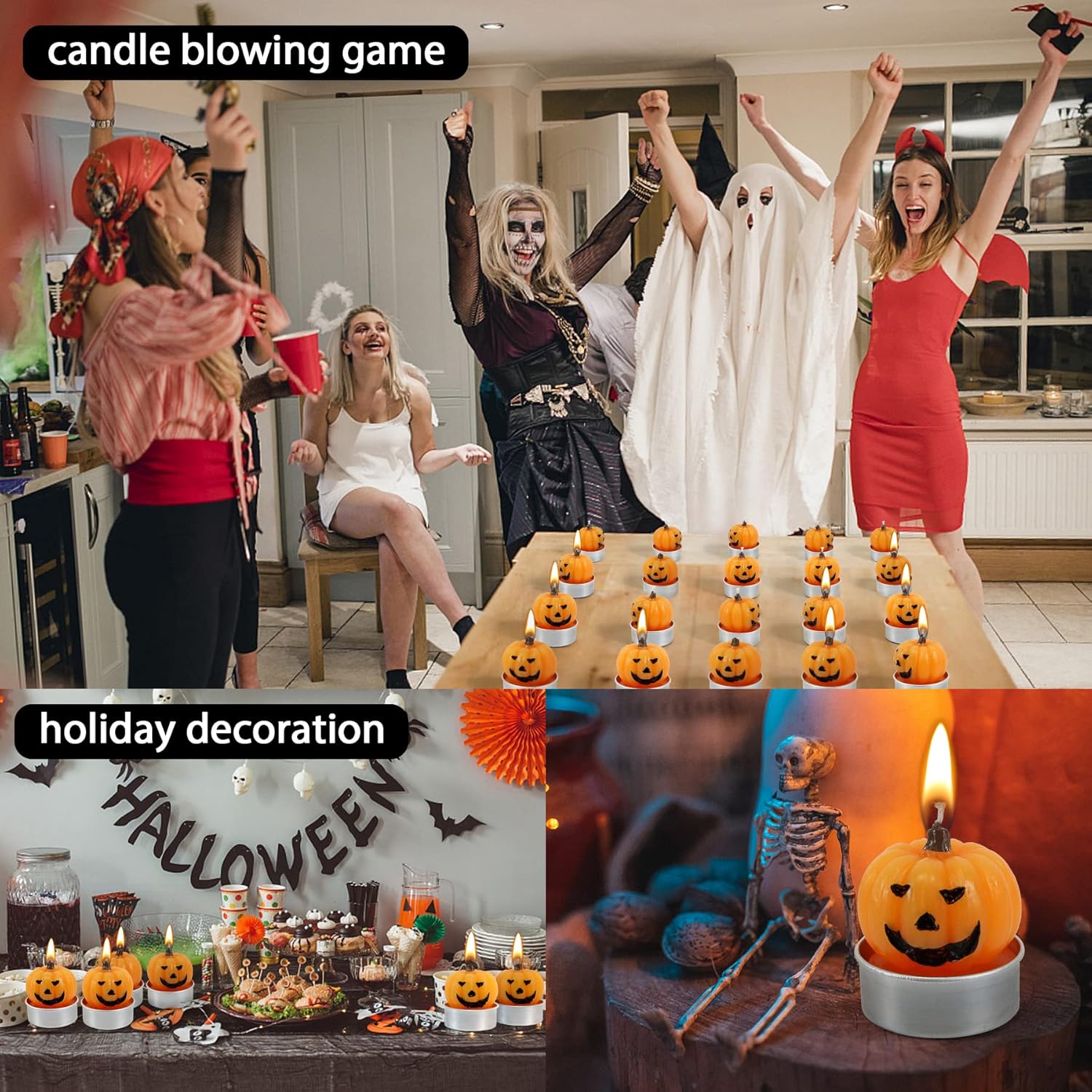 Paquete de 6 velas de calabaza de Halloween, calabaza de Halloween, velas de celebración de Halloween, velas de calabaza brillantes y vívidas para