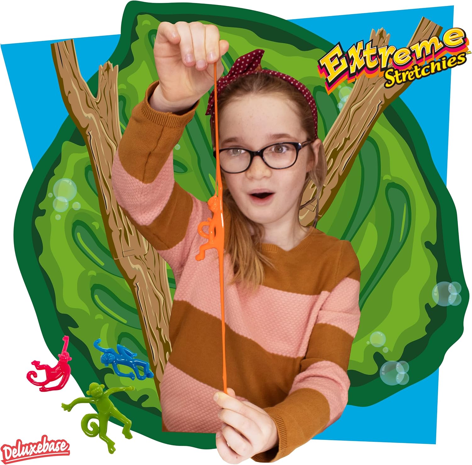 Extreme Stretchies – Mono de Deluxebase. Paquete de 4 juguetes elásticos de animales pequeños de zoológico. Perfecto para niños, grandes recuerdos
