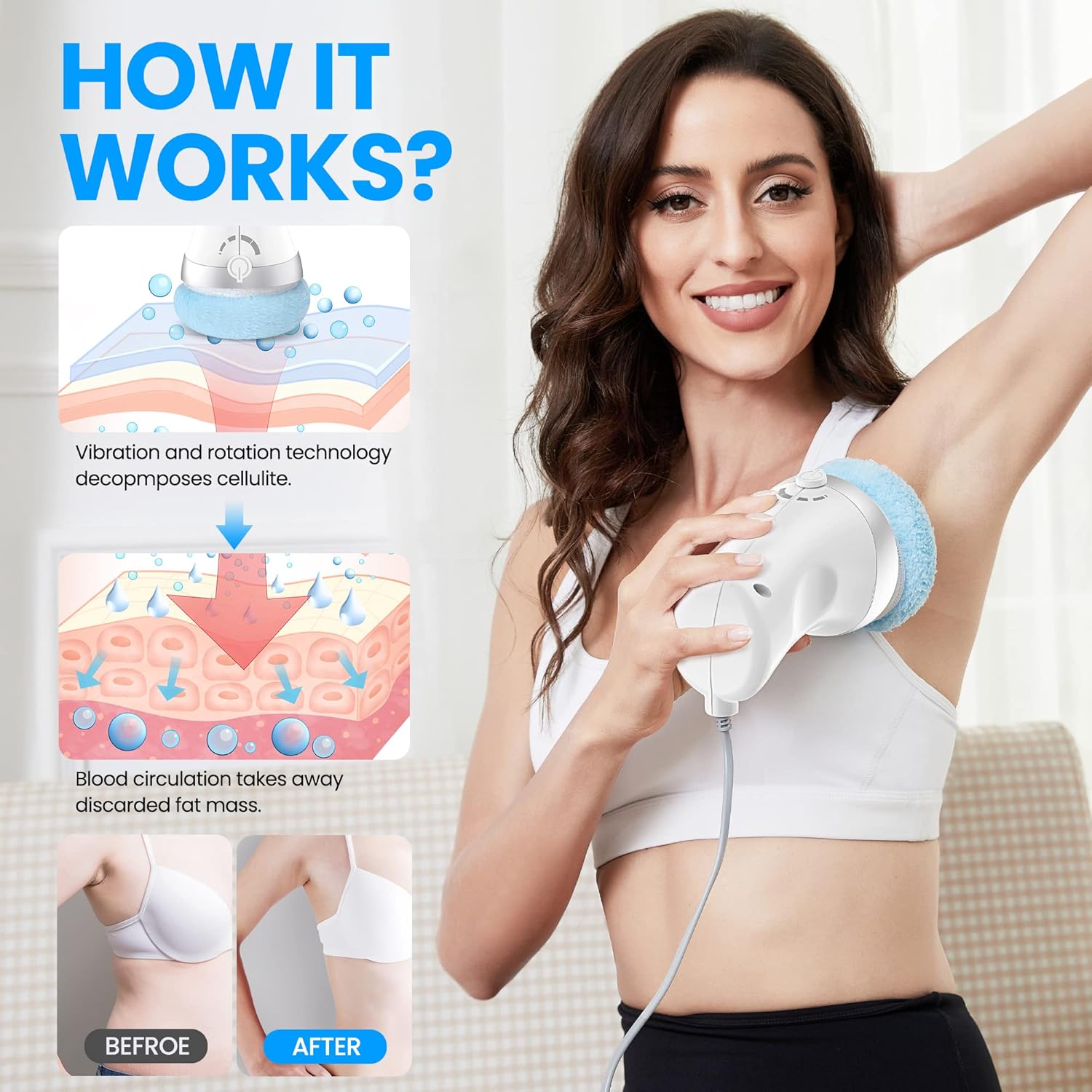 WLCMRD Máquina para esculpir el cuerpo, masajeador eléctrico de celulitis con 6 almohadillas lavables, masajeador para esculpir el cuerpo, piernas y