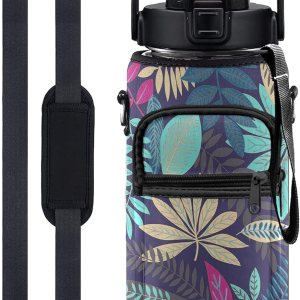 Tropical Leaves – Botella de agua de medio galón con funda, botella de agua de 12 galón, botella de agua de 64 onzas con marcador de tiempo, botella Tropical Leaves – Botella de agua de medio galón con funda, botella de agua de 12 galón, botella de agua de 64 onzas con marcador de tiempo, botella