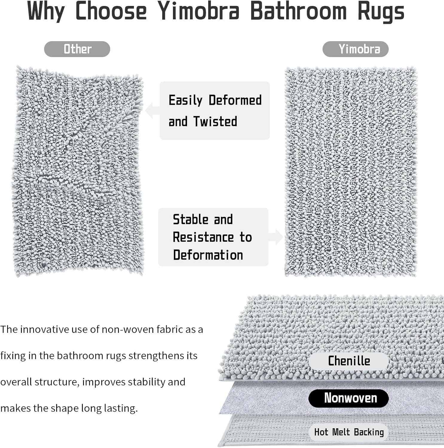 Yimobra Tapete de baño original de felpilla de lujo, 44.1 x 24 pulgadas, suave, lanudo y cómodo, tamaño grande, súper absorbente y grueso,