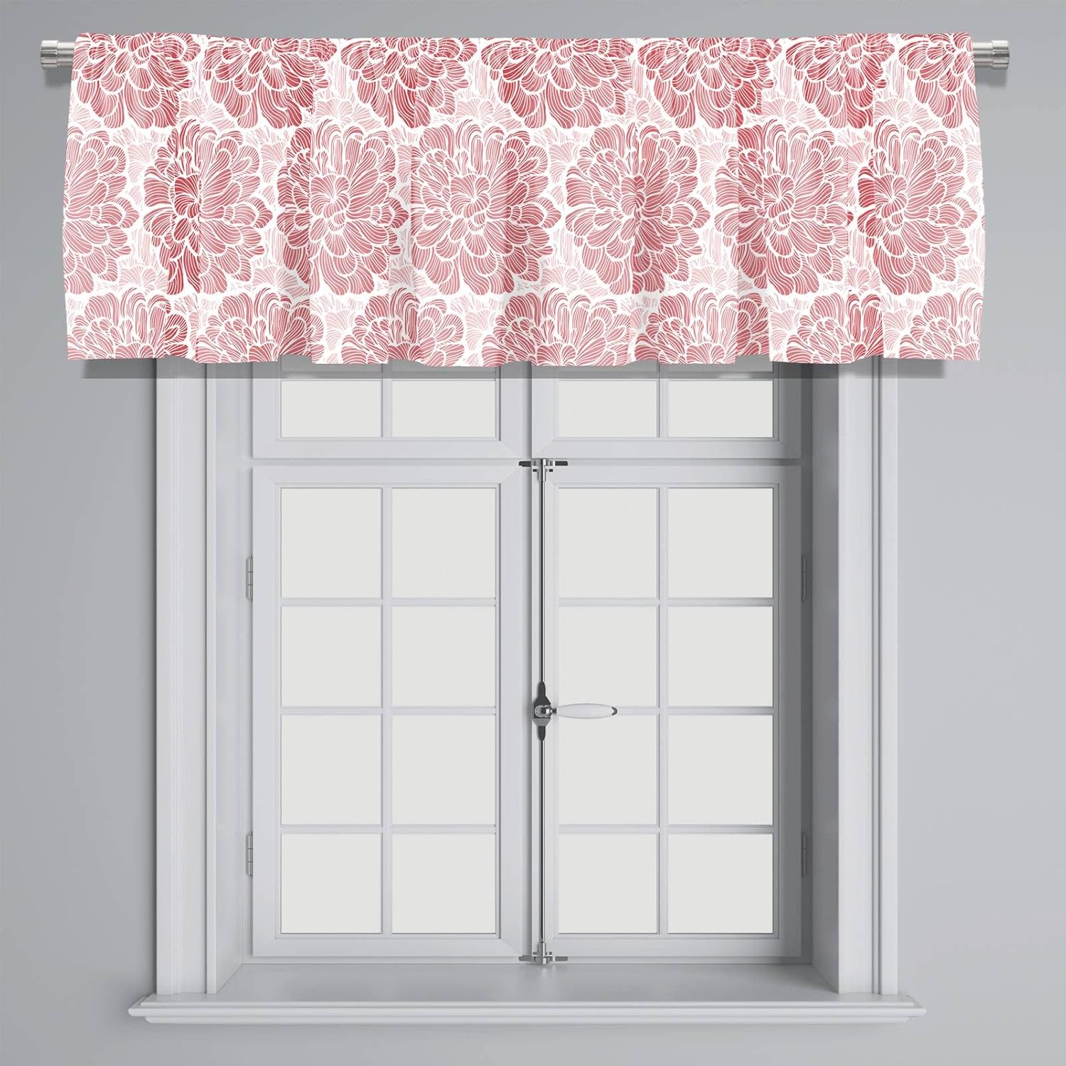 Cenefa de cortina corta opaca con bolsillo para barra de cortina con estampado floral de peonía rosa para decoración de cocina, dormitorio, 52 x 18