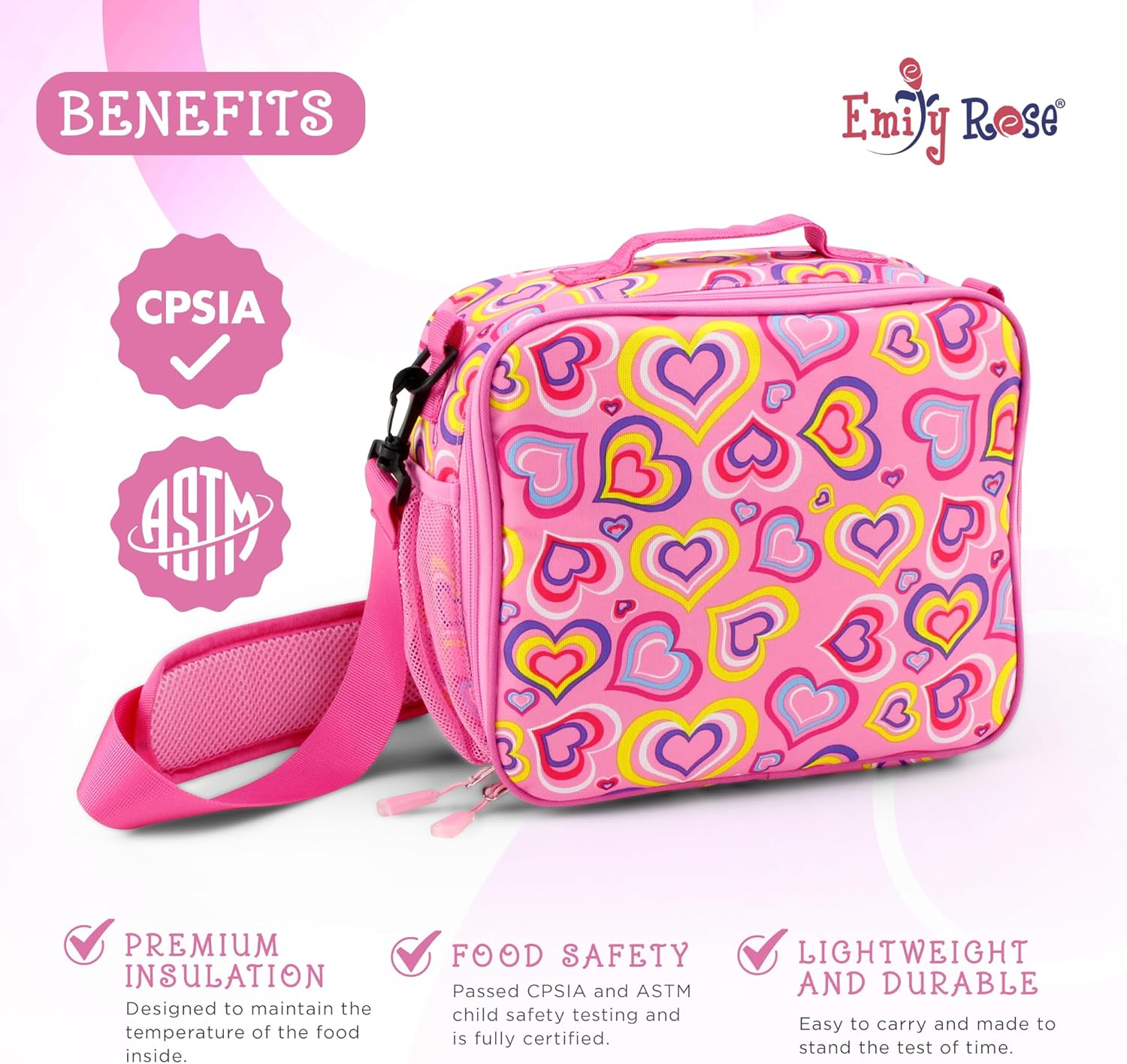 Emily Rose Lonchera térmica para niñas, lonchera reutilizable para guardería, escuela primaria y viajes, perfecta para comidas calientes y frías,