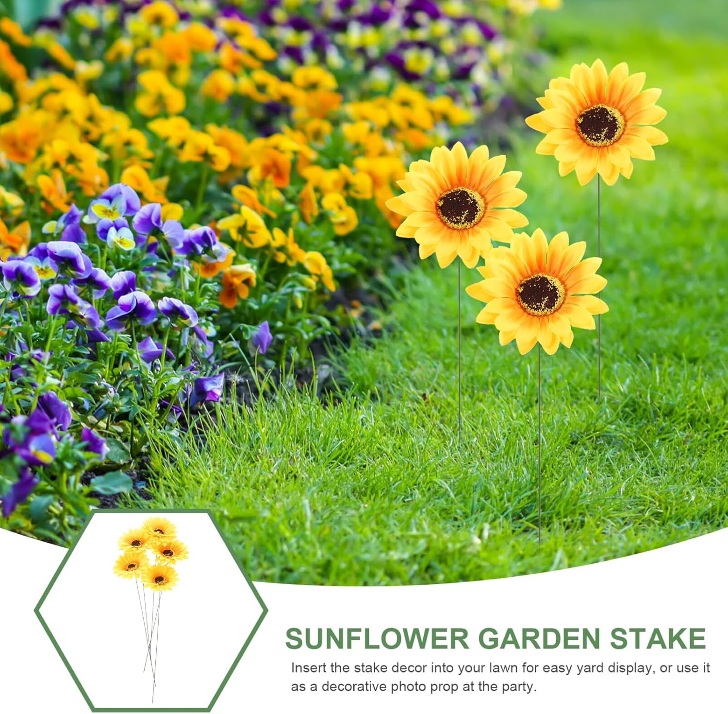 SEWACC Juego de 5 piezas de metal grande con diseño de girasol, decoración de jardín, a prueba de óxido, margarita amarilla, flor de metal, arte