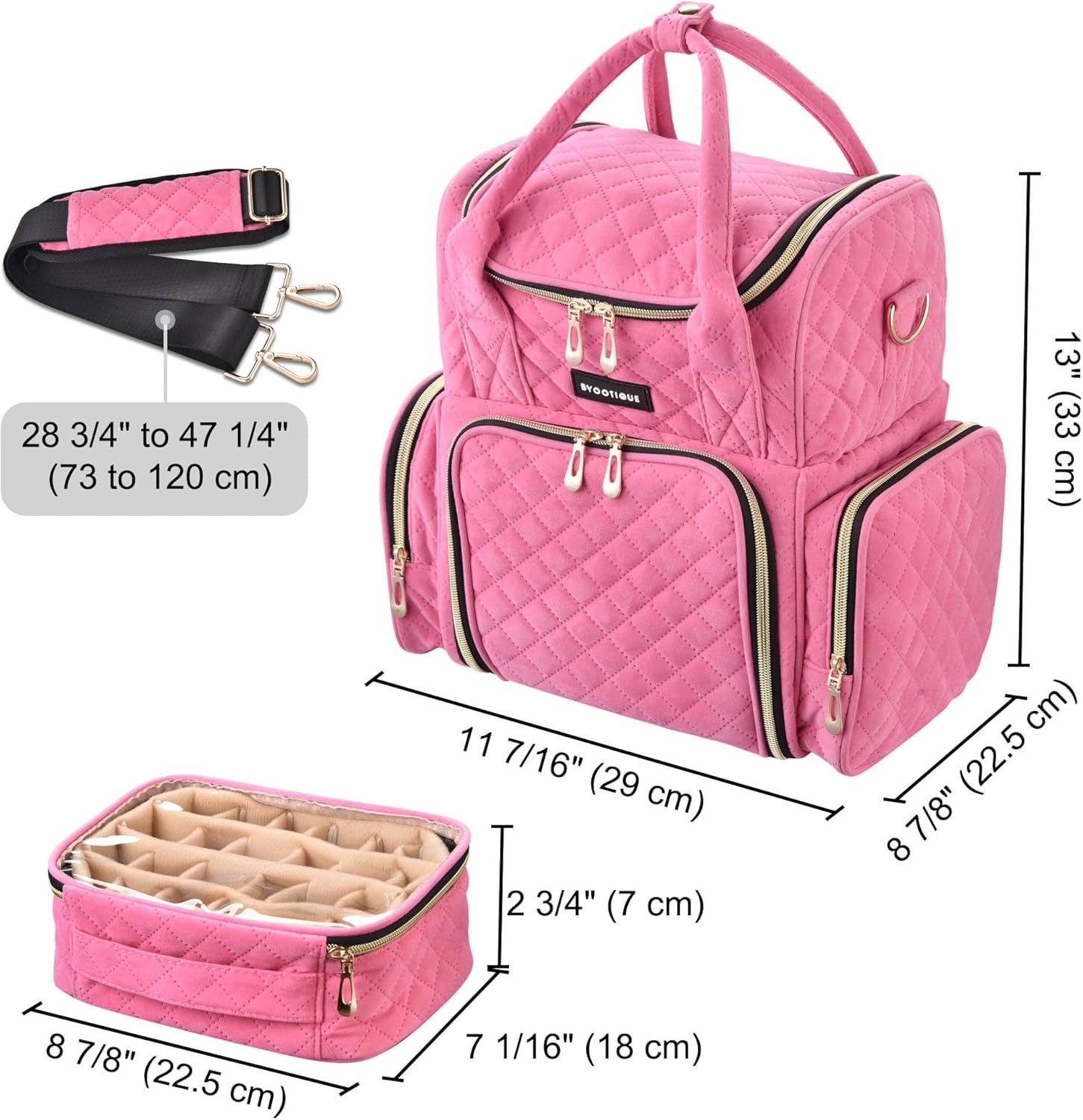 BYOOTIQUE Estuche de esmalte de uñas de doble capa, organizador de almacenamiento de suministros de arte de uñas, estuche de transporte, bolsa de