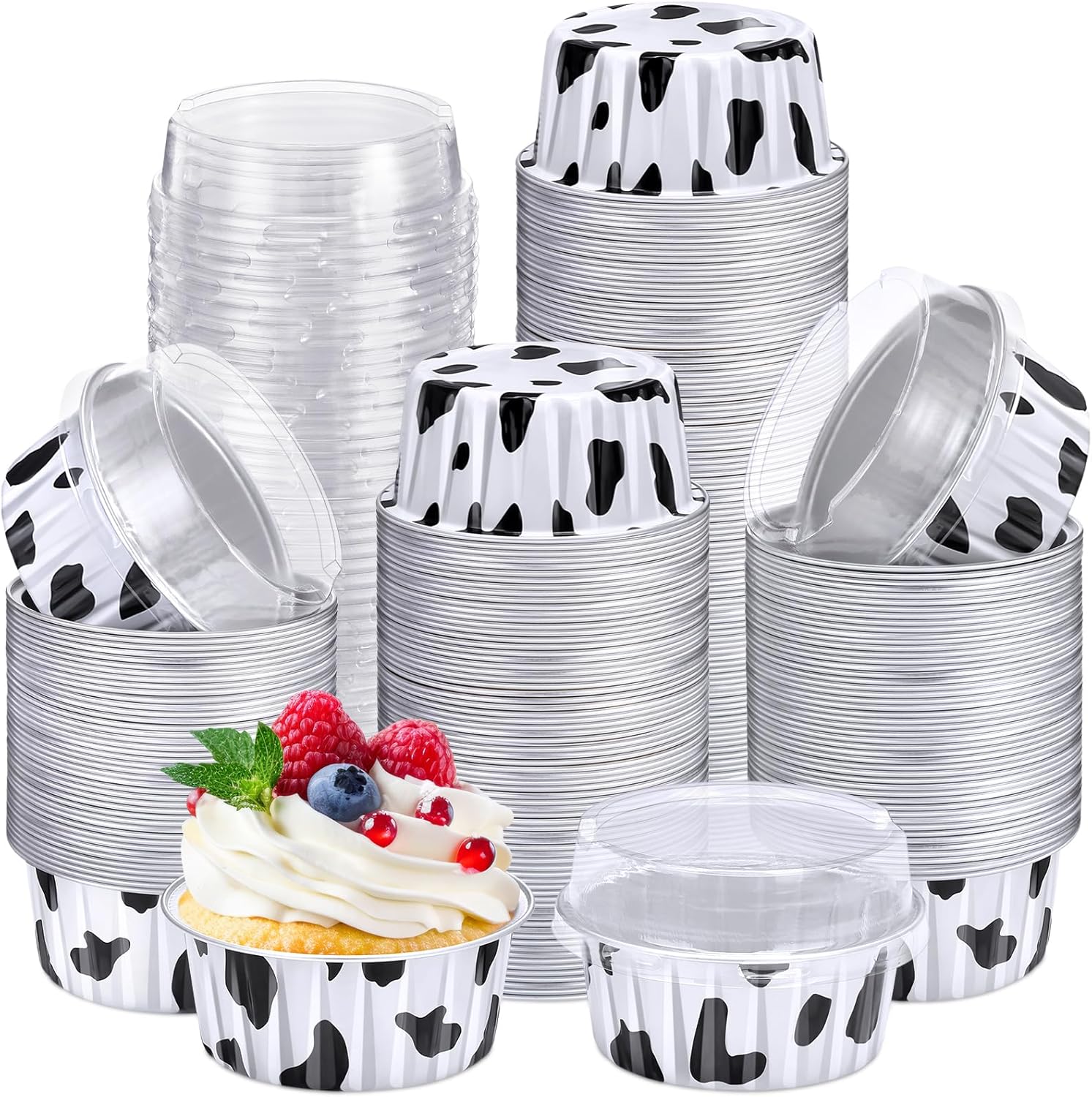 Paquete de 200 tazas de papel de aluminio para hornear cupcakes de 5 onzas, forros para cupcakes, tazas de postre con tapas, vasos desechables para
