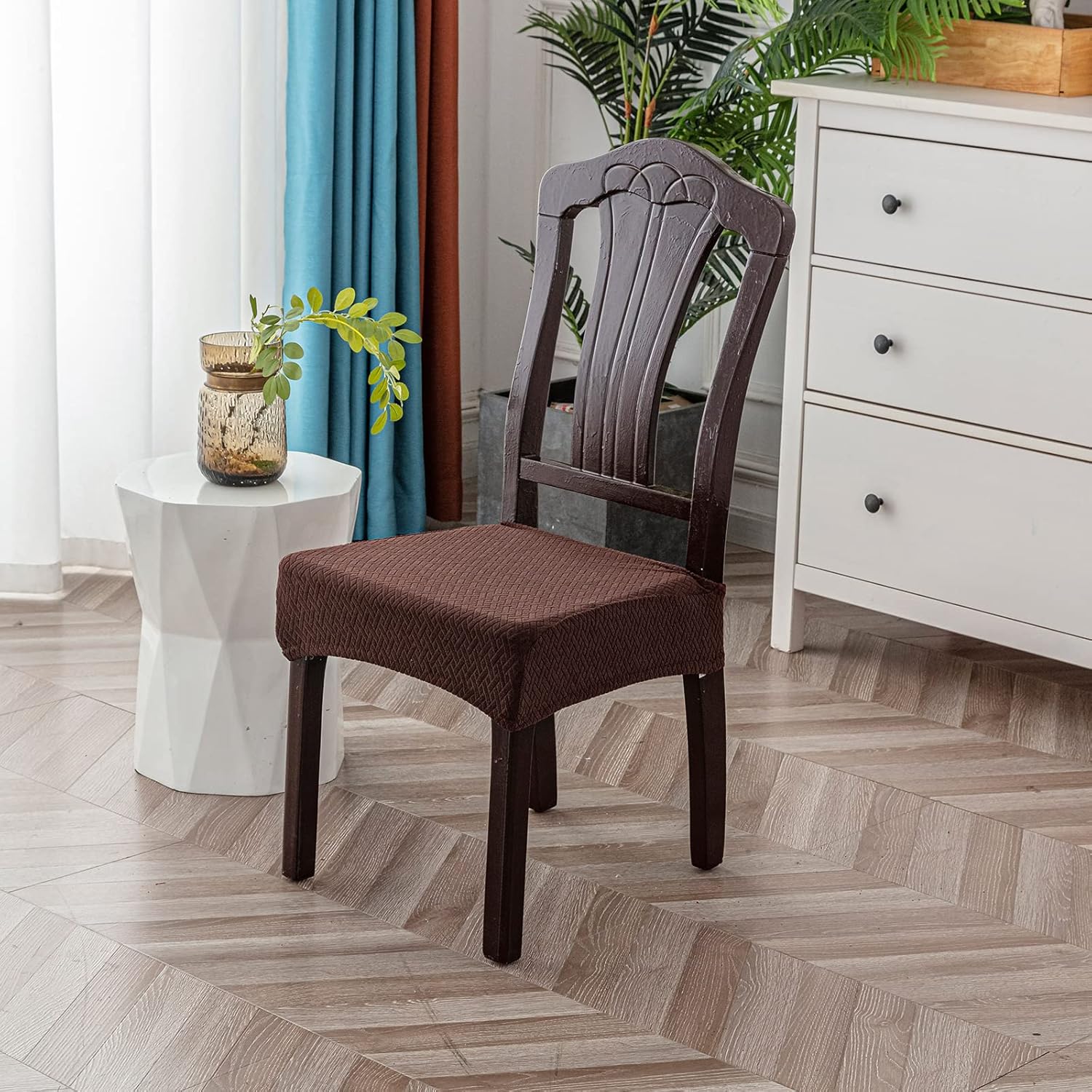 Genina Fundas de asiento impermeables para sillas de comedor (6 unidades, cubiertas en la parte trasera, chocolate)