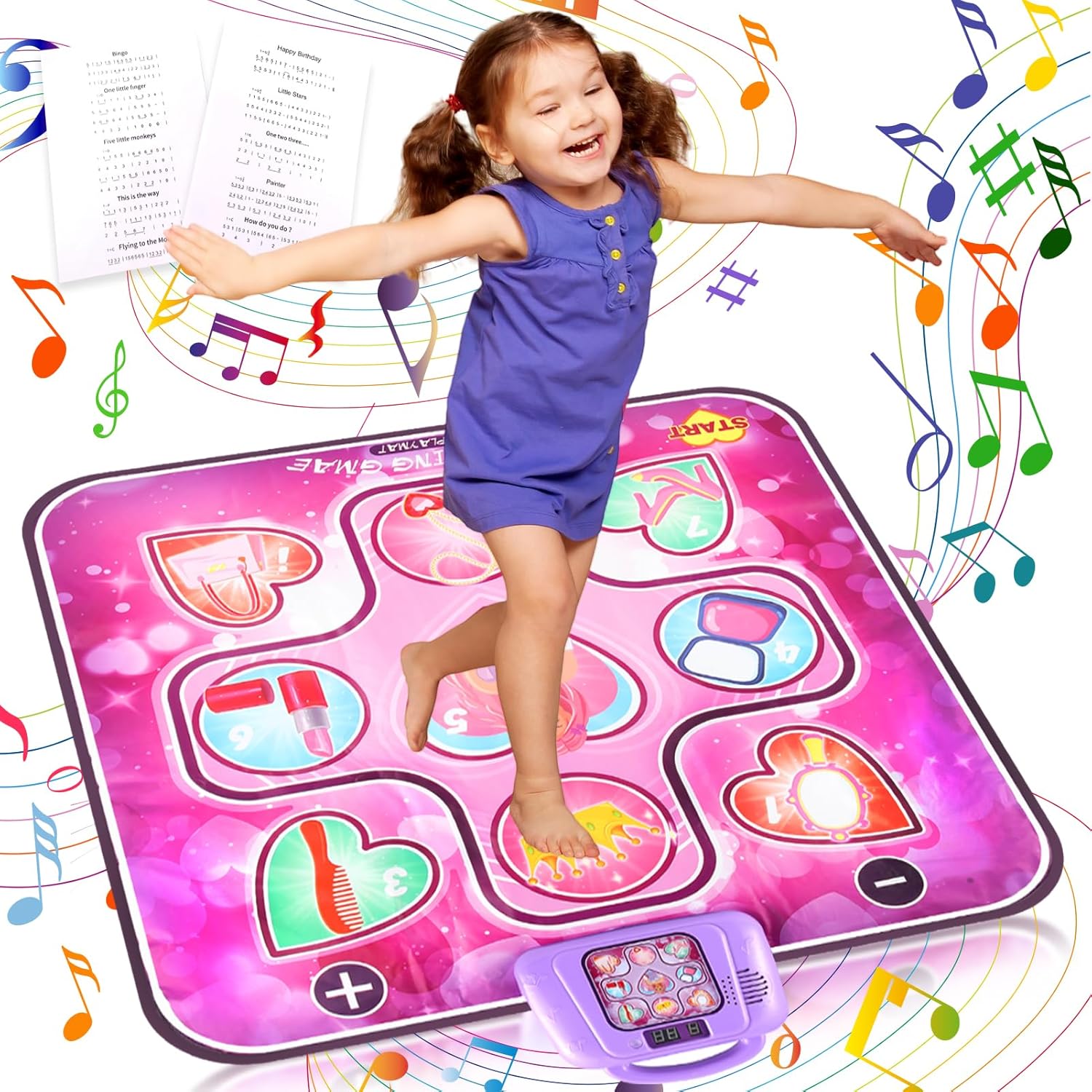 Richtim Juguetes musicales con tapete de baile juego de almohadilla de baile musical para niñas con luces LED, 6 modos de juego, 5 niveles de