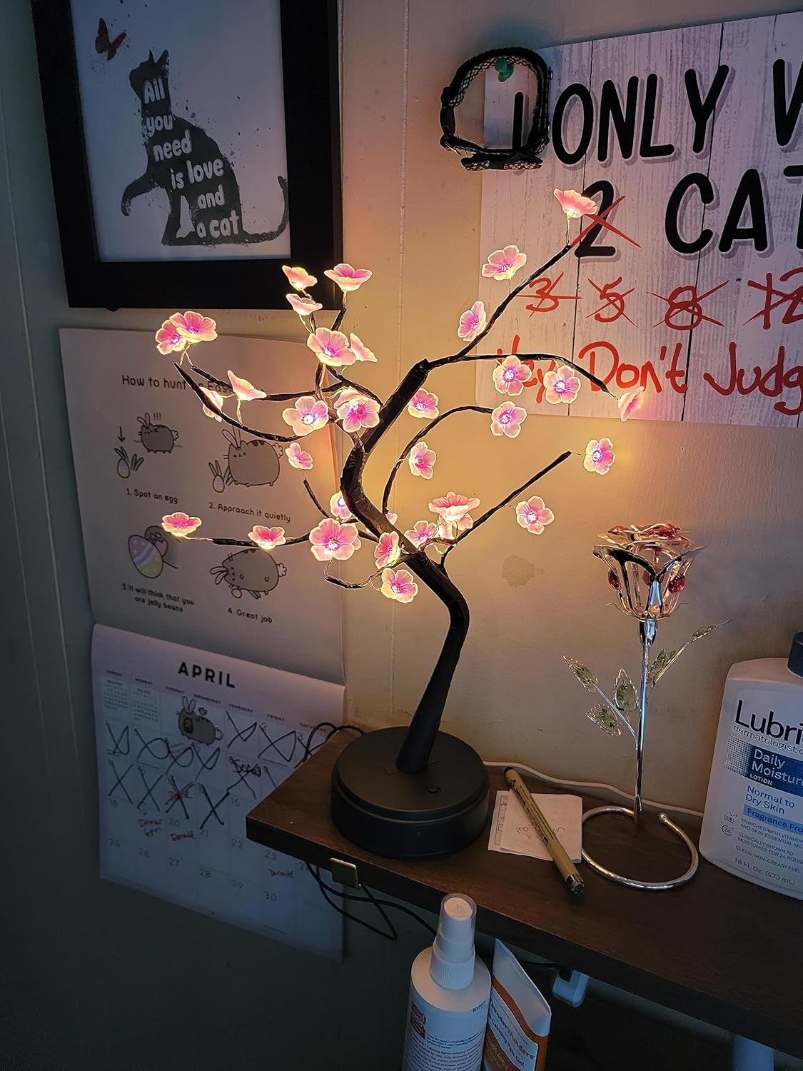 HoldOneLight Lámpara de luz de árbol bonsái de flor de cerezo, 36 LED, lámpara de árbol de decoración japonesa, batería y enchufe USB, lámpara de