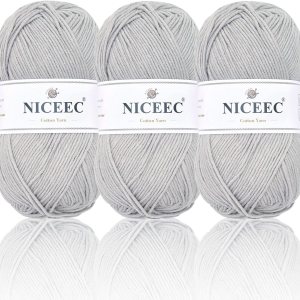 NICEEC 3 madejas de hilo de algodón suave de 5 capas, hilo de algodón para tejer ganchillo para peso de bebé, hilo de mezcla de algodón, longitud NICEEC 3 madejas de hilo de algodón suave de 5 capas, hilo de algodón para tejer ganchillo para peso de bebé, hilo de mezcla de algodón, longitud