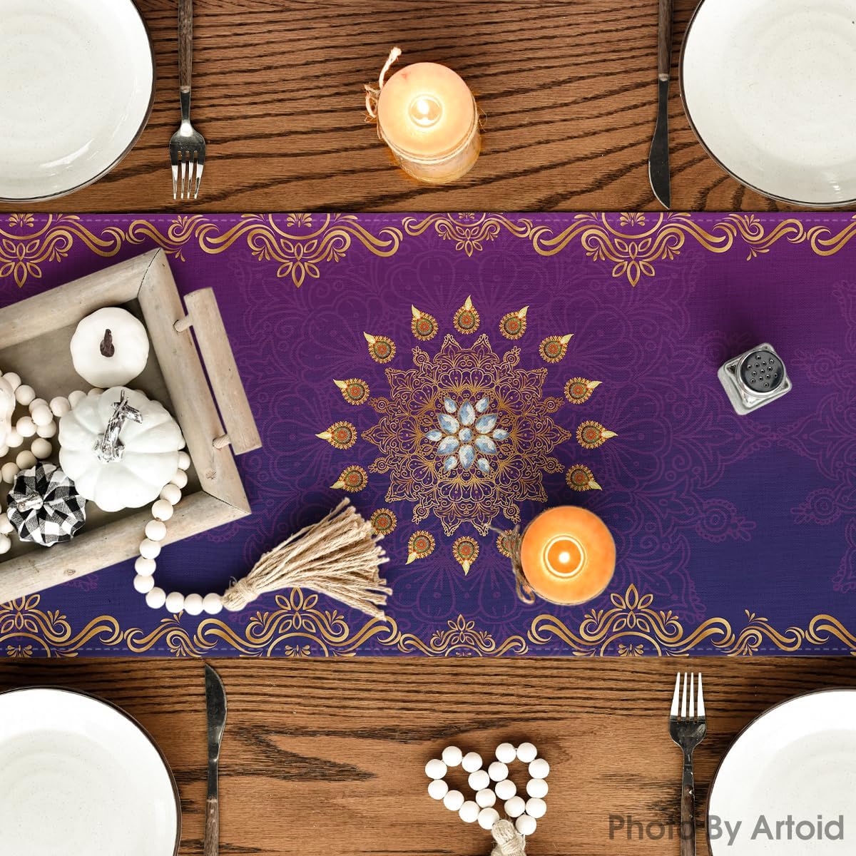 Artoid Mode Marigold Diwali – Camino de mesa, festival de luz, decoración de mesa de comedor indio para decoración de fiesta del hogar, 13 x 72