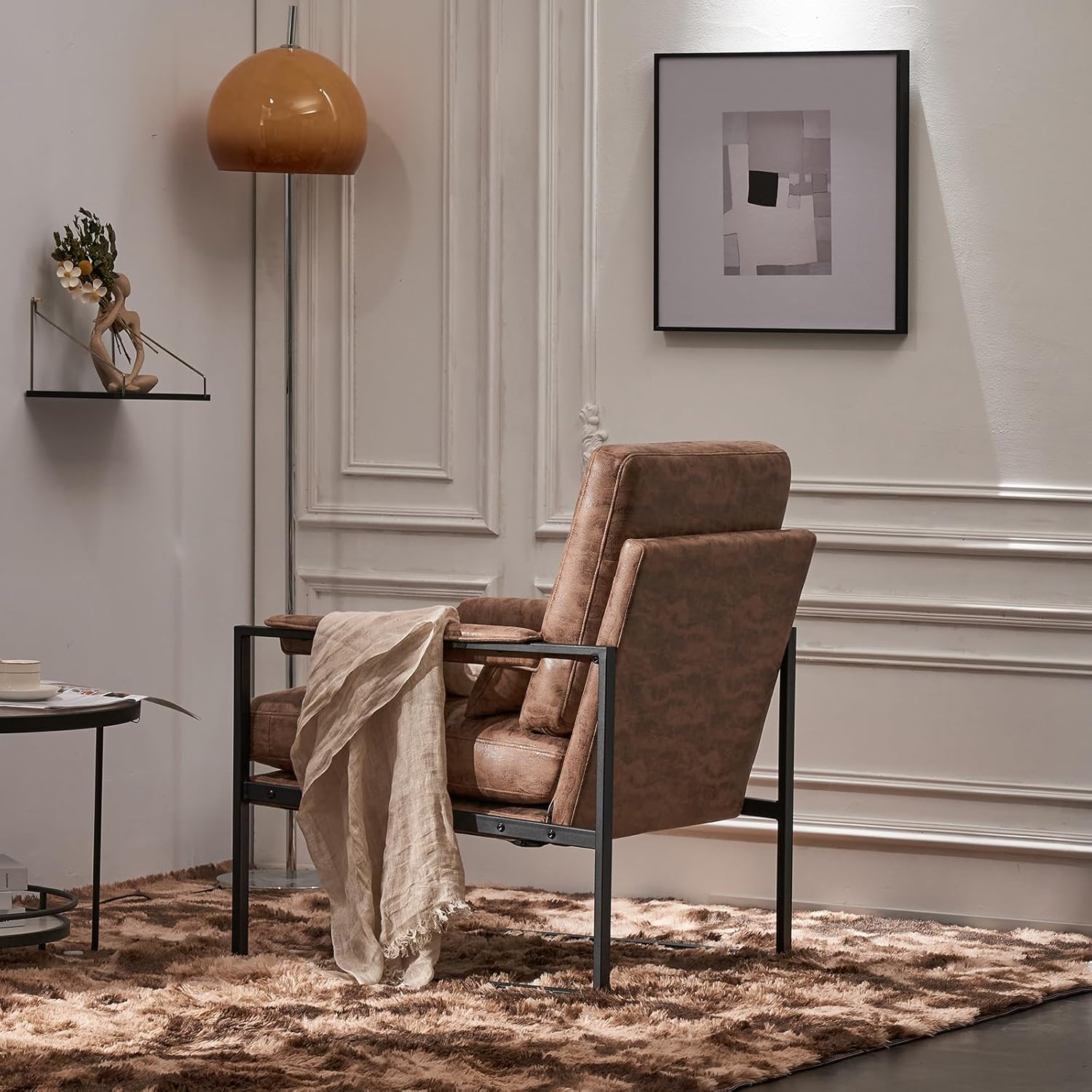 Accent Chairs for Living Room Modern Lounge Chair Single Iron Frame Chair Technology Fabric Indoor Leisure Chair Arm Chair Reading Chair for Bedroom