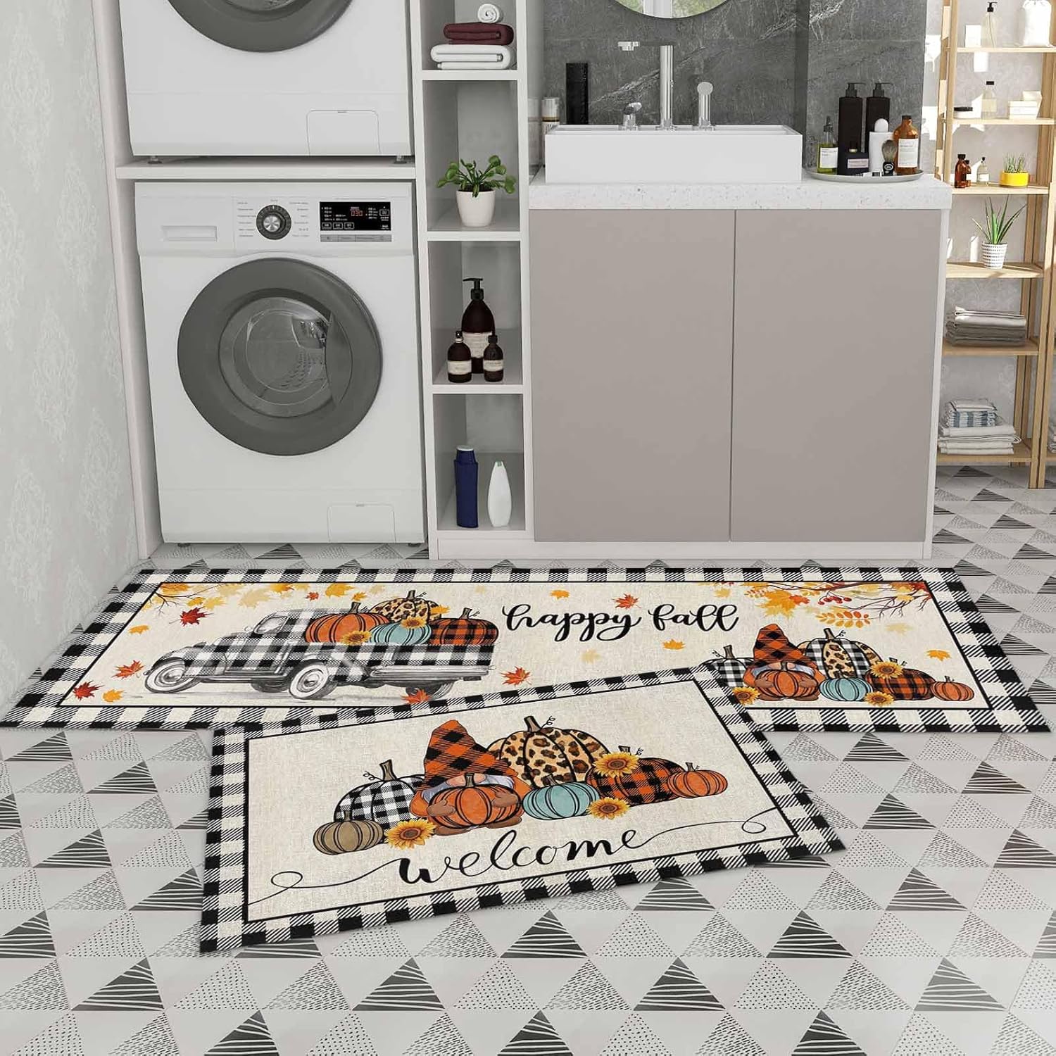 PRINT PICTURE ARTHOME Alfombras de cocina absorbentes antideslizantes para piso, alfombra de cocina de otoño de Acción de Gracias, calabaza, gnomo,