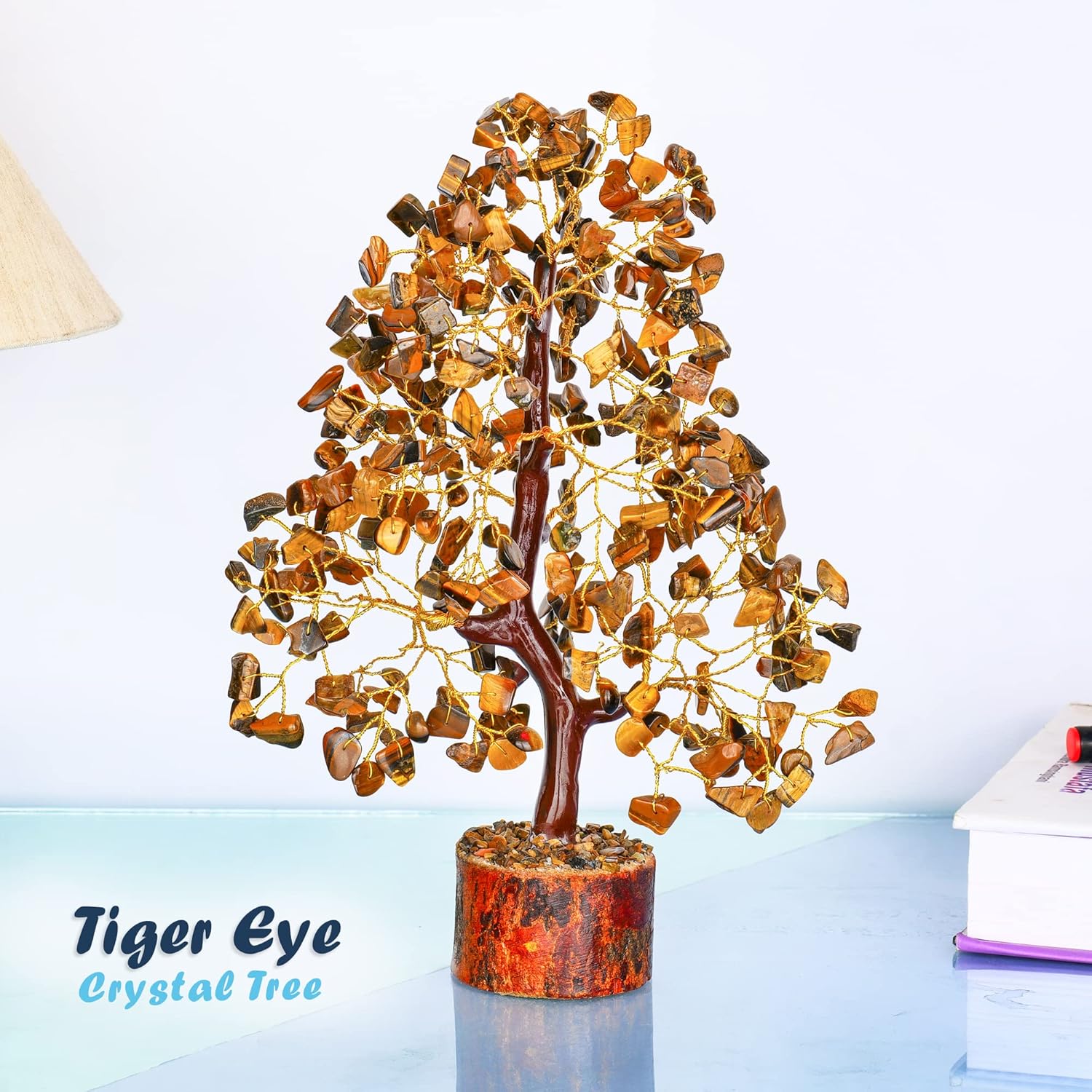 YATHABI Cristal de ojo de tigre  Árbol de gemas  Árbol bonsái de piedra  Árbol de dinero de buena suerte  Piedra de chakras  Árbol espiritual  Árbol