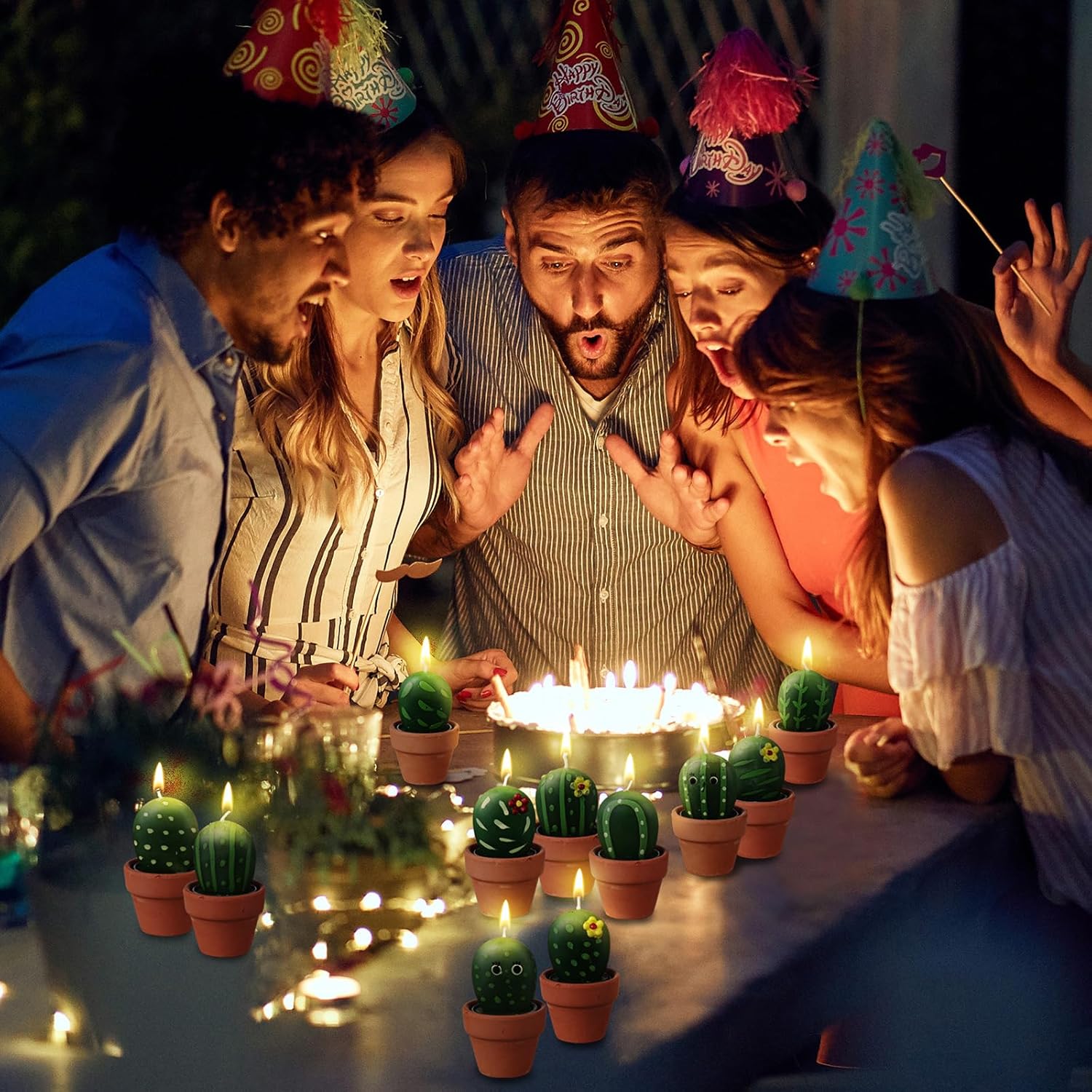 Shihanee Paquete de 24 velas suculentas de cactus a granel con maceta de terracota, arte novedoso, piedra suculenta y plantas de cactus, velas para