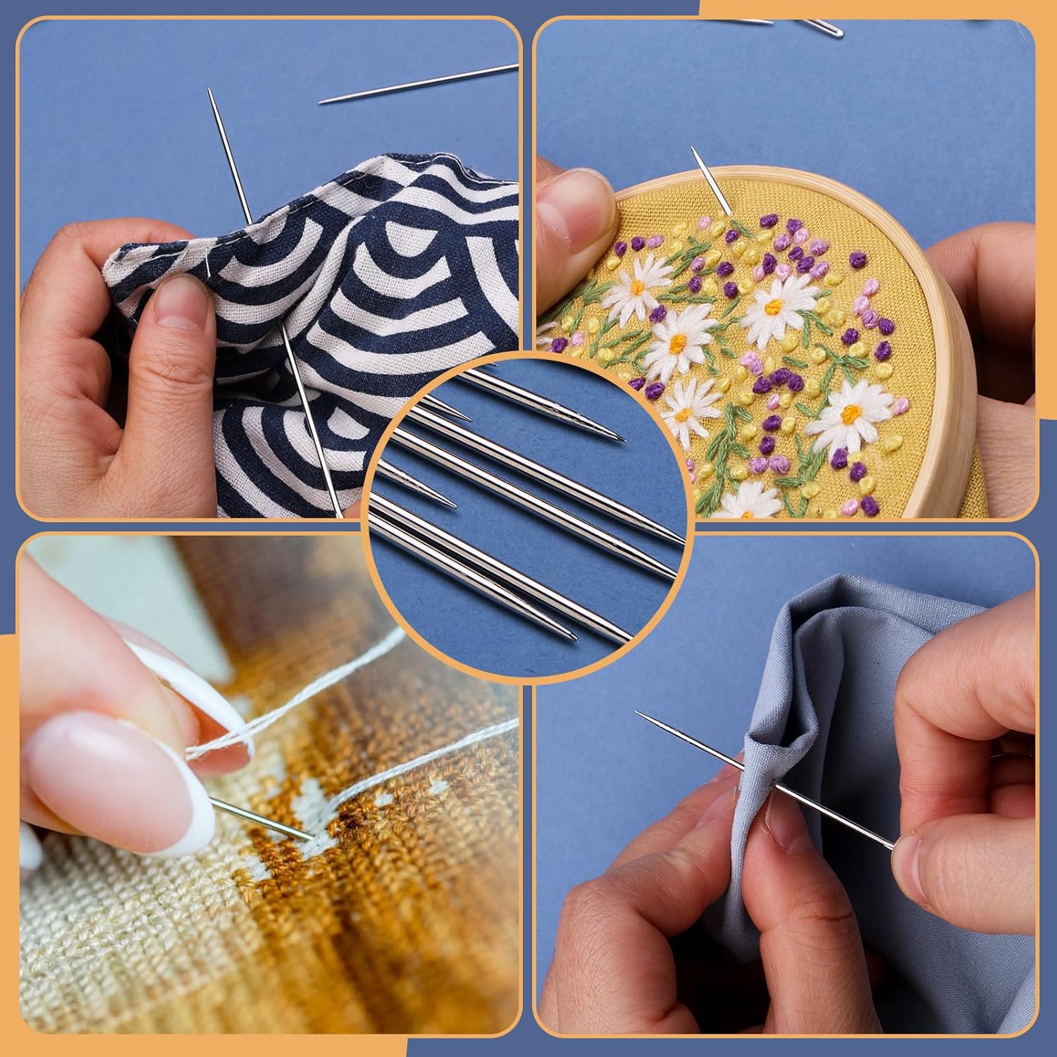 30 agujas de coser grandes para ojos, 6 tamaños, agujas afiladas de acero inoxidable, agujas de bordado de ojos grandes para coser a mano con 2