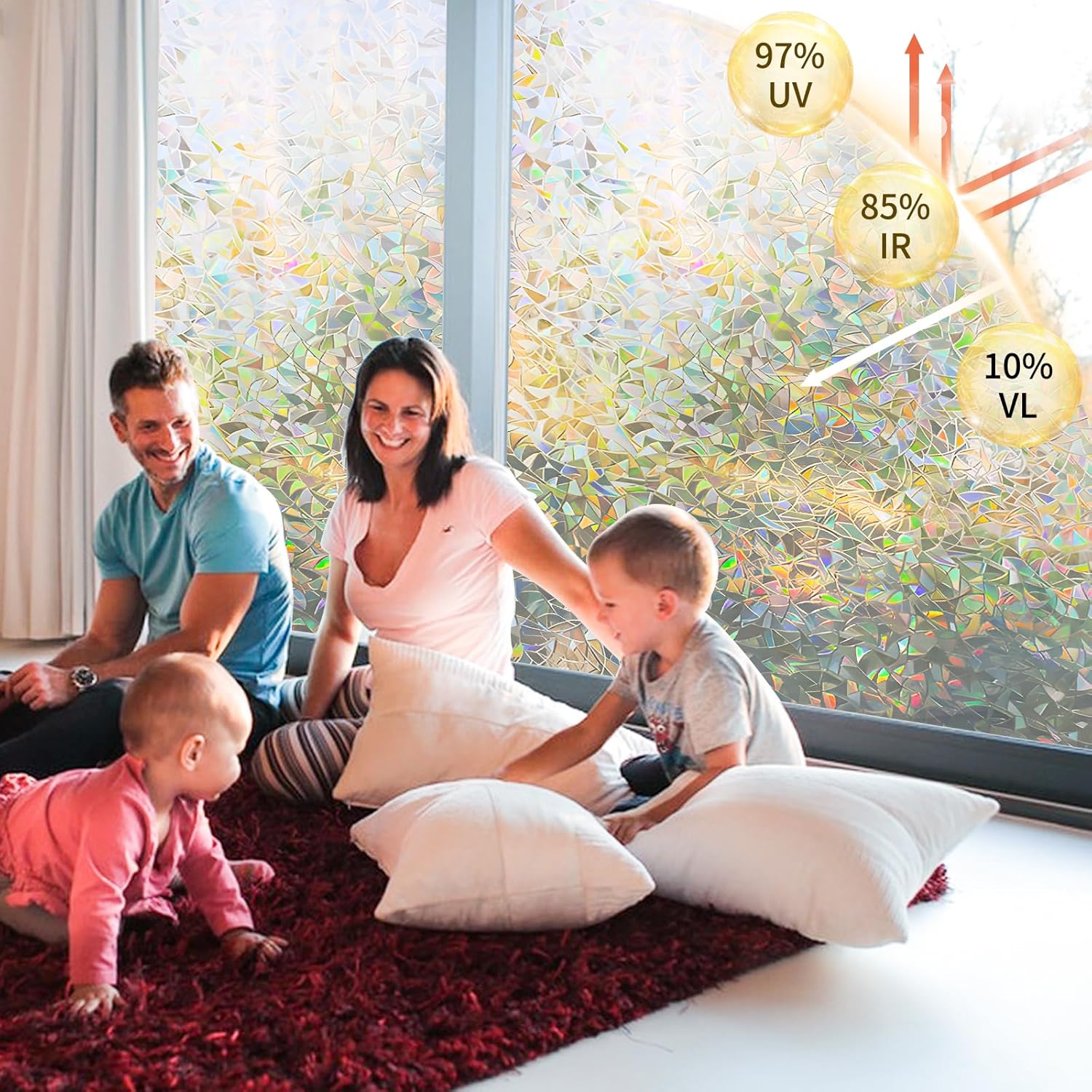 Película de privacidad para ventana de arcoíris, película de vinilo decorativo para ventana, película de vinilo decorativo para ventana de color