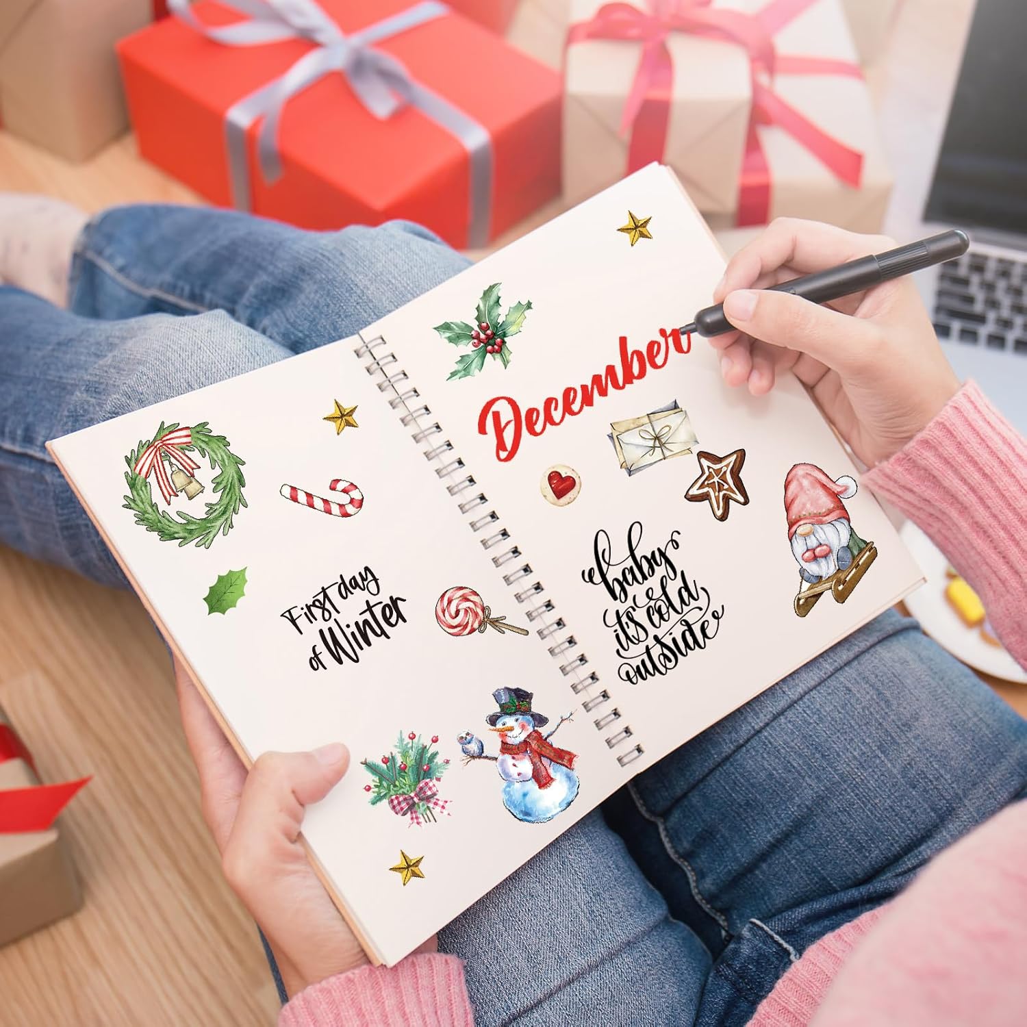30 hojas de más de 1500 piezas de calcomanías de agenda mensual, paquete de calcomanías vintage de temporada, calcomanías de calendario festivo,