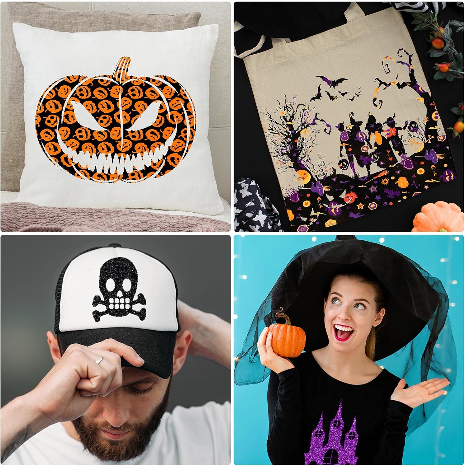 8 hojas de vinilo de transferencia de calor de Halloween con purpurina HTV de 9.8 x 12 pulgadas, vinilo para planchar de otoño naranja, calabaza,