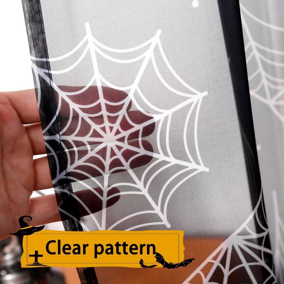 Karseteli Cortinas de Halloween para sala de estar, cortinas transparentes negras de 84 pulgadas de largo, 2 paneles de decoración de Halloween para