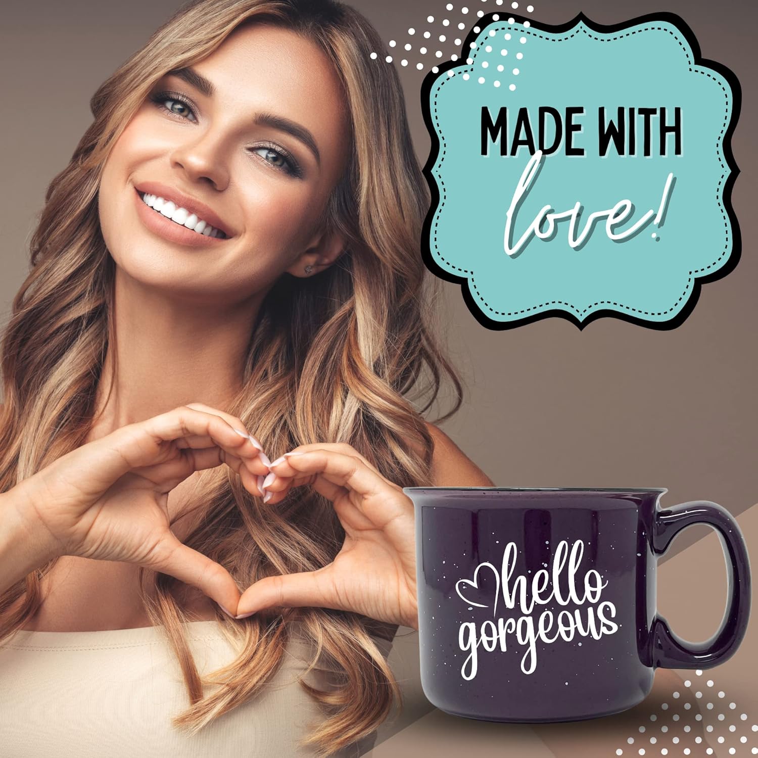 Hello Gorgeous – Cute Coffee Mug for Women- White 14 oz Large Coffee Cup – Novelty Mug, Perfect Gift for Women, Mom, Coworker, Boss, Wife, Friend