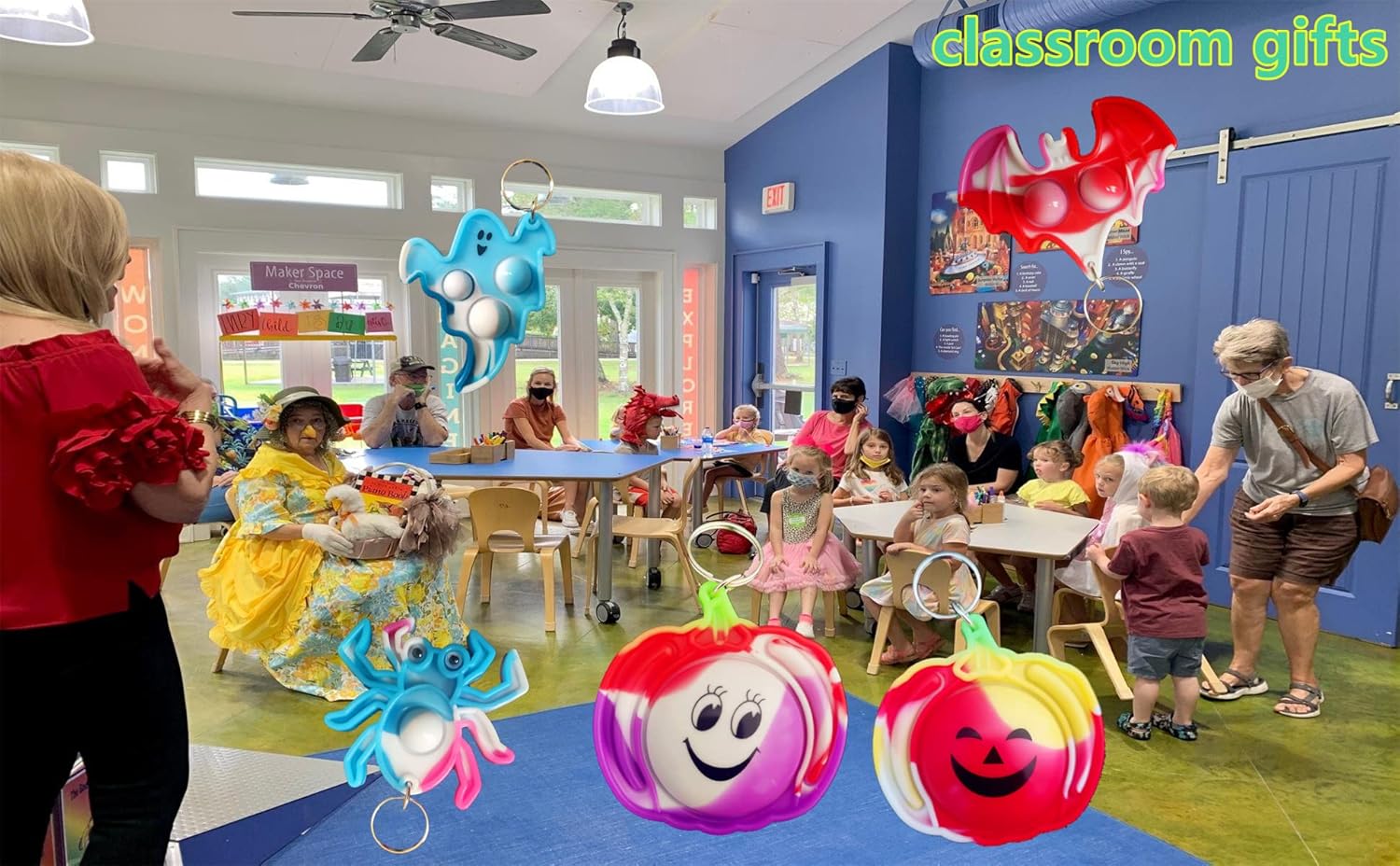 (Regalo para estudiantes de Halloween), 50 paquetes a granel de Halloween, fantasma, calabaza, araña, murciélago, llavero de burbujas, mini llavero,