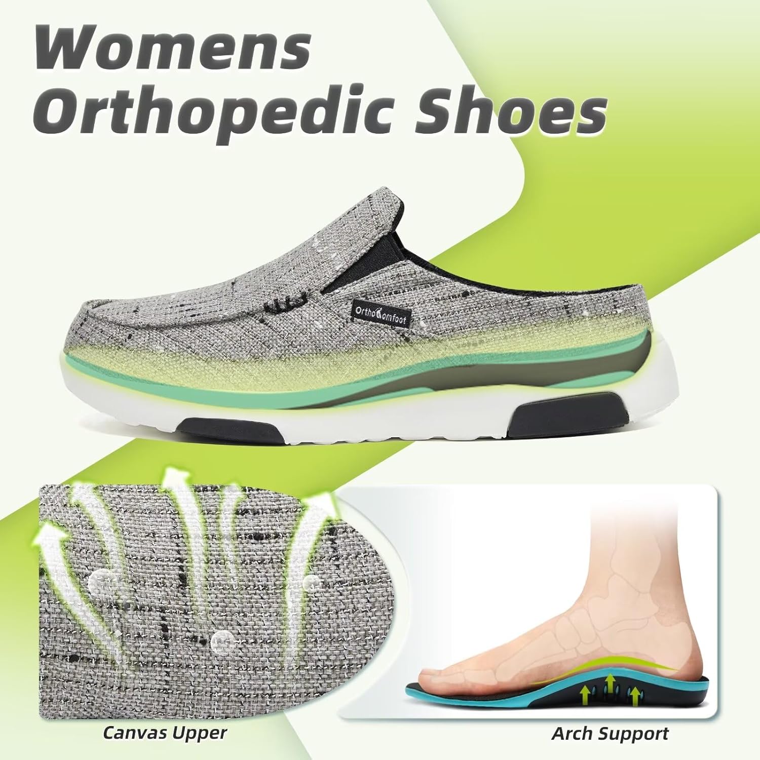 OrthoComfoot Mocasines ortopédicos sin cordones para mujer cómodas pantuflas con soporte de arco para fascitis plantar, zuecos ortopédicos de lona