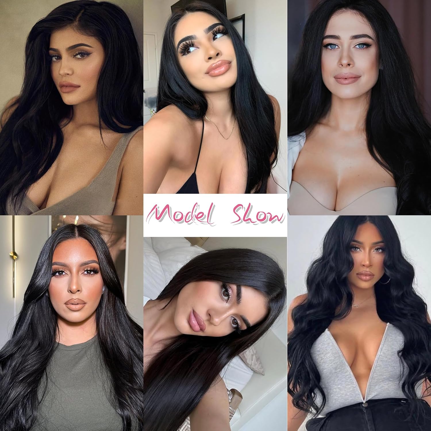joiqhcs Extensiones de cabello humano con clip, color negro azabache, 8 piezas, 100% Remy, extensiones de cabello humano real, lacio, color negro
