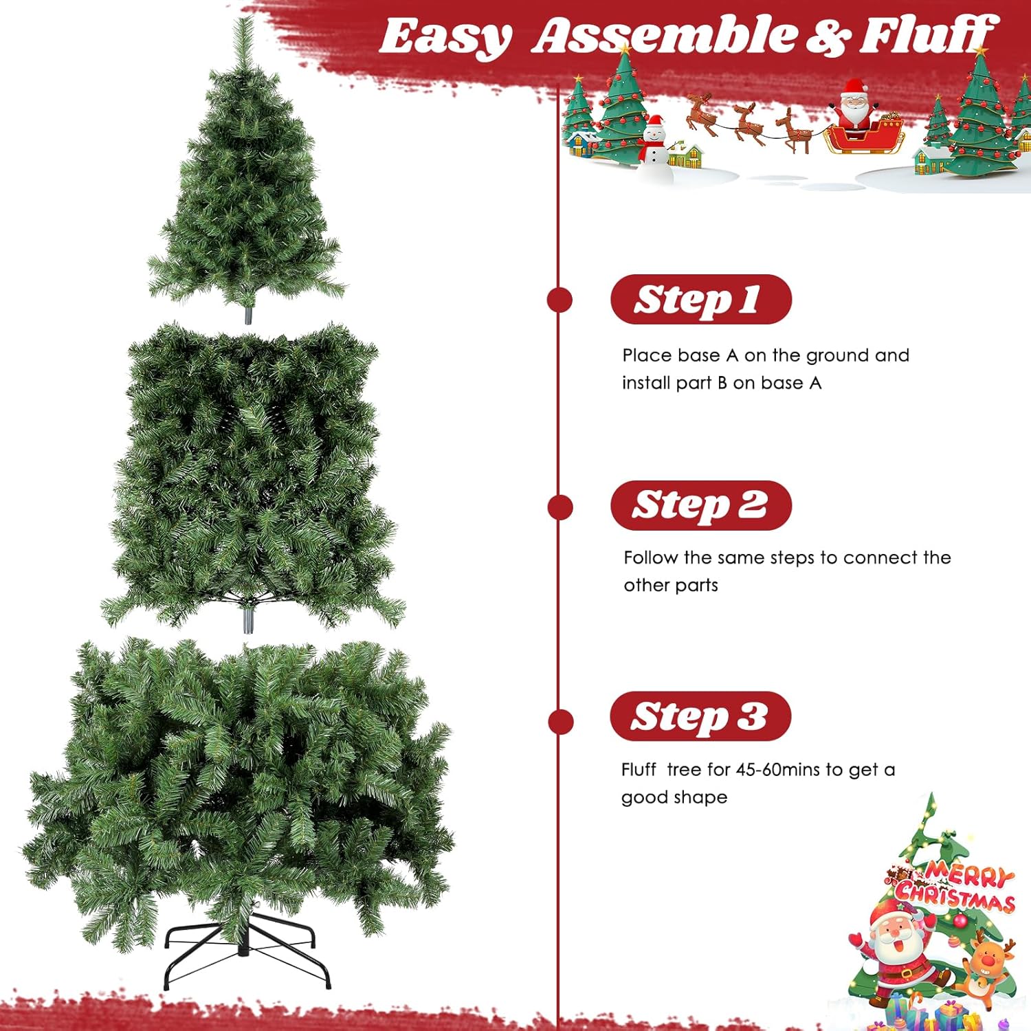 Árbol de Navidad artificial de abeto de 6.5 pies con bisagras de metal de alta calidad, adecuado para el hogar, oficina, decoración de fiestas,