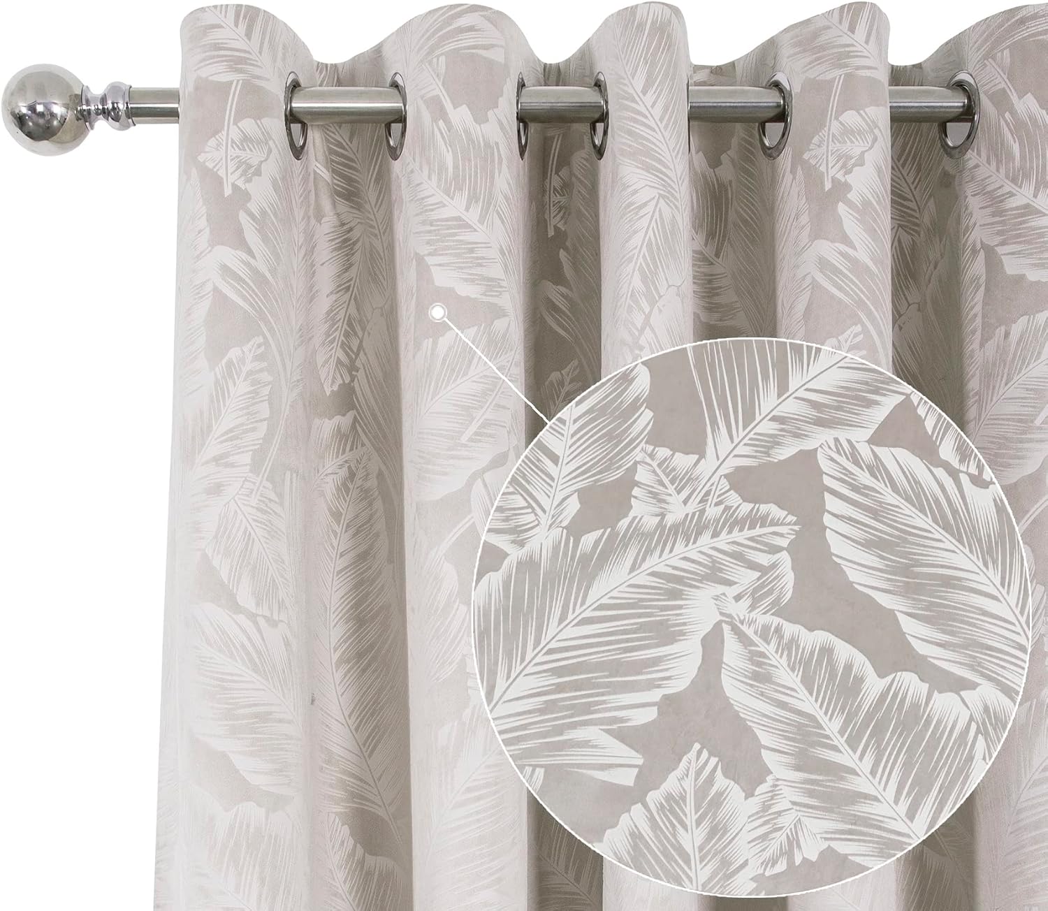 always4u Cortinas de terciopelo en relieve, hojas de plátano, cortinas florales de terciopelo para sala de estar, dormitorio, 2 paneles, beige, 52 x