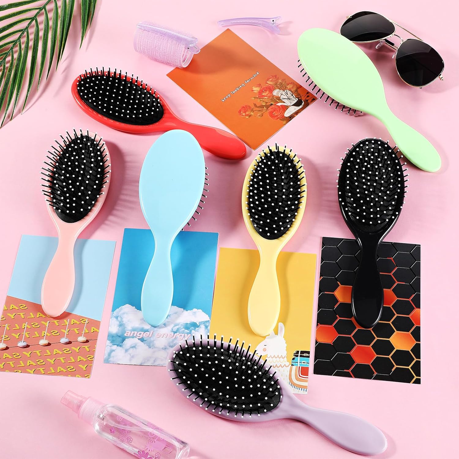 Ziliny Juego de 28 mini peines para cabello mojado, incluye 14 cepillos desenredantes de viaje, 14 peines para desenredar, cerdas suaves para