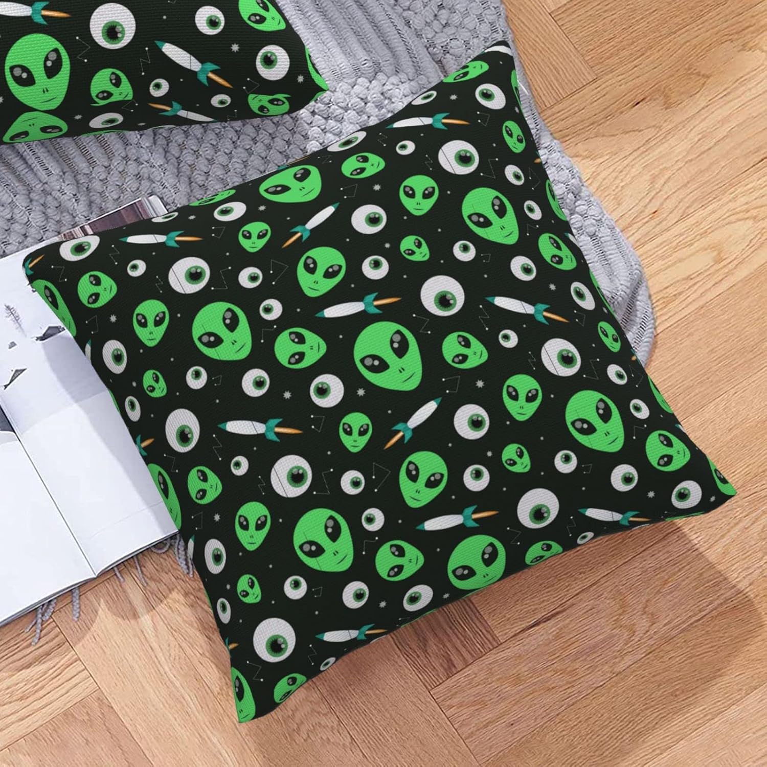 Alien – Funda de almohada cuadrada decorativa suave, funda de cojín, decoración del hogar para sofá, cama, silla, 20 x 20 pulgadas