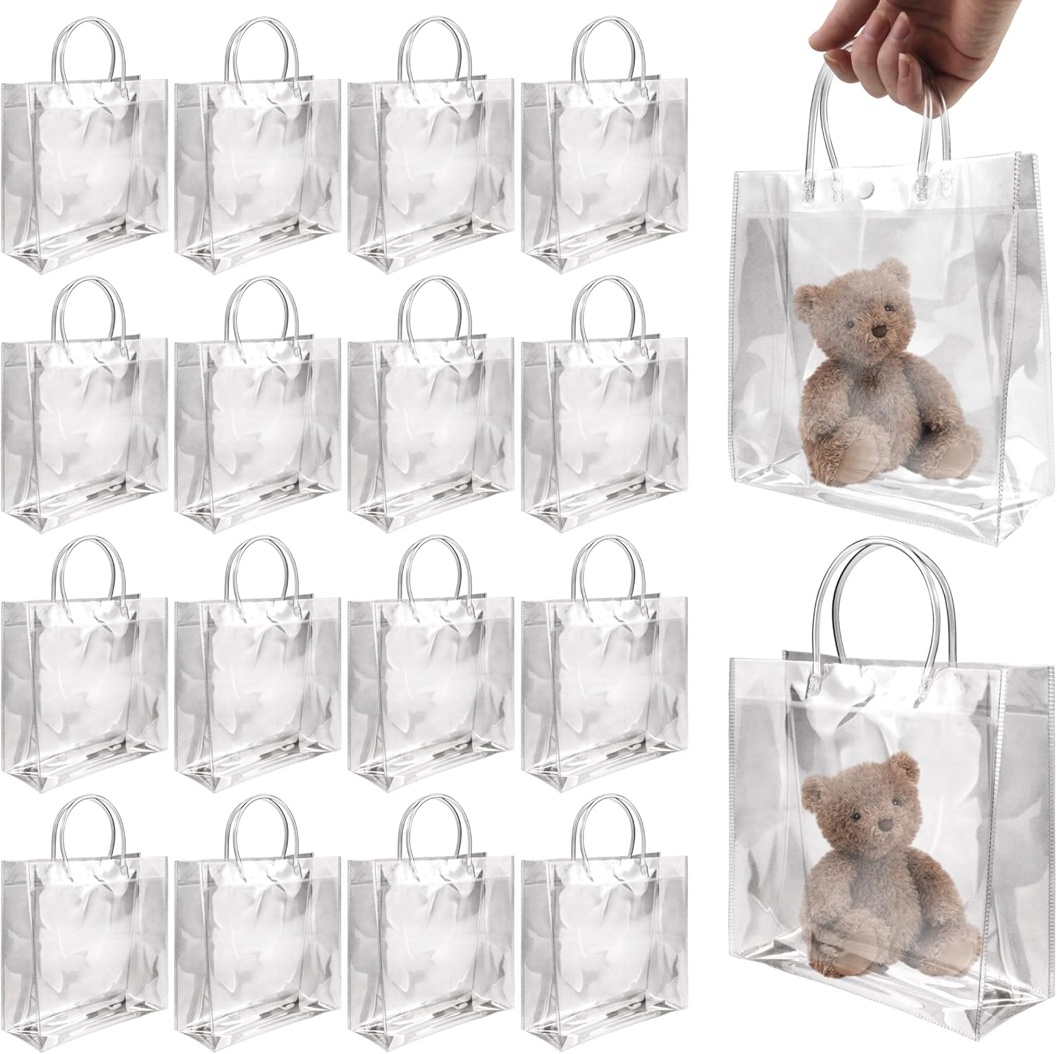 BadenBach 16 bolsas de regalo de plástico transparente con asa, bolsa de plástico transparente para regalo, bolsas de regalo para el día del padre,