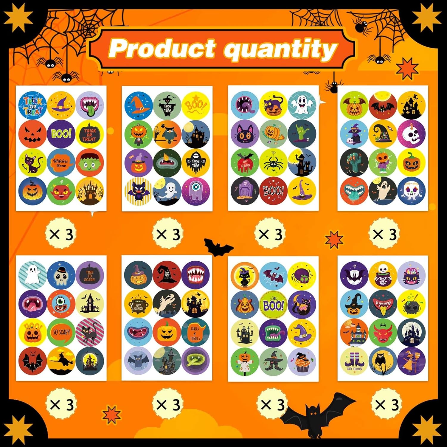 288 calcomanías temáticas de Halloween para niños, calcomanías de Halloween para sobres, calcomanías de recompensa, calcomanías redondas lindas de