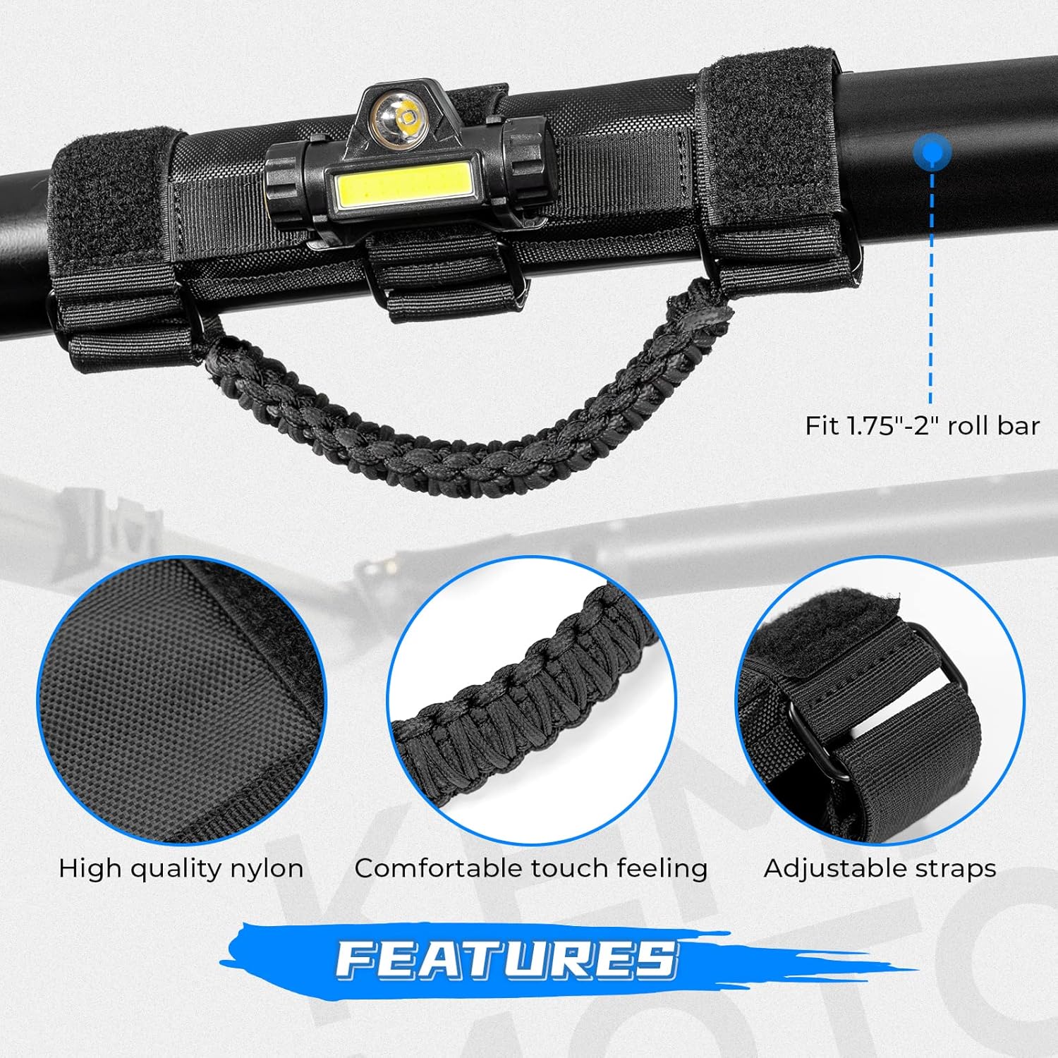 KEMIMOTO Mango de agarre UTV con luz de cúpula, se adapta a barra antivuelco de 1.75 a 2 pulgadas compatible con Polaris Slingshot RZR Can Am X3