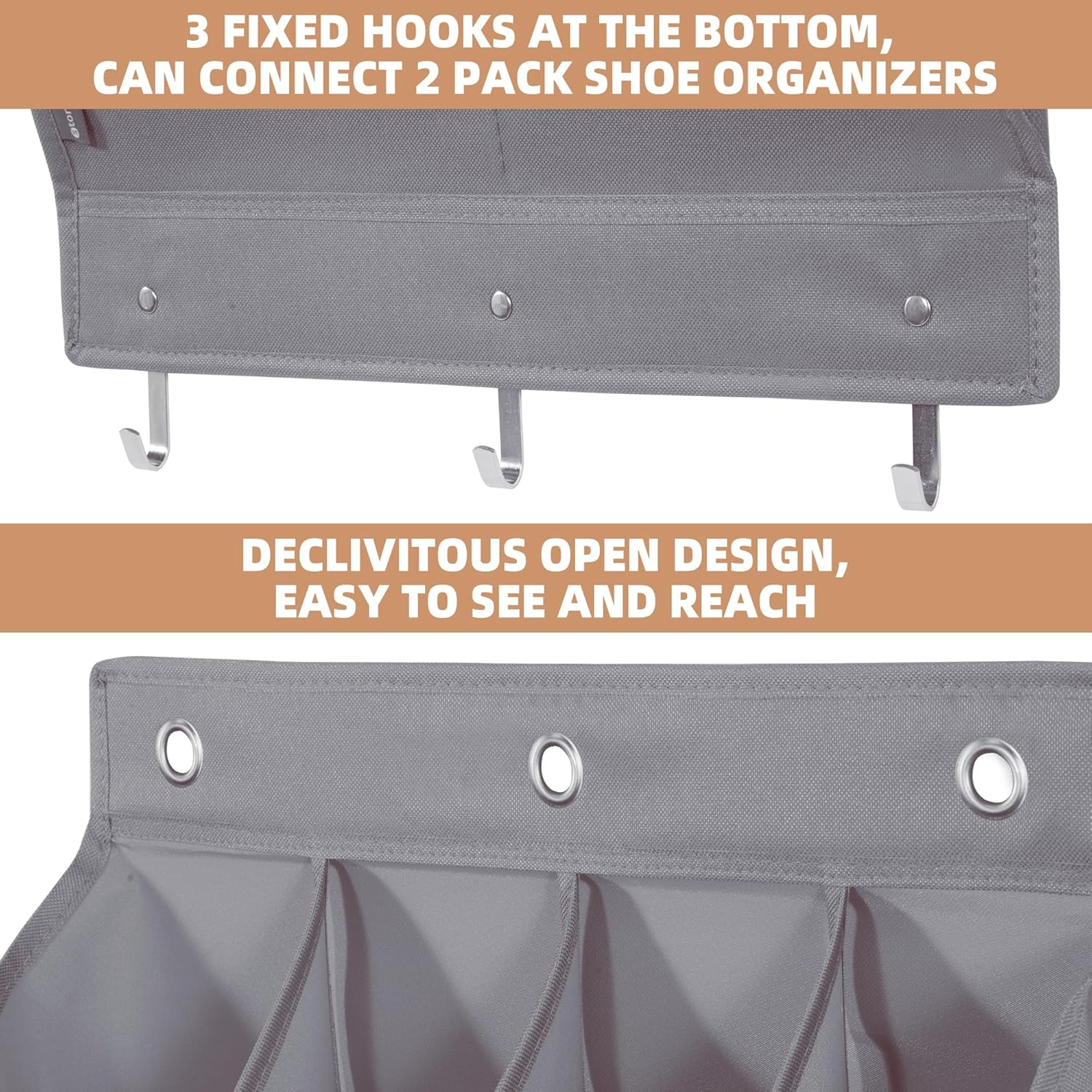STORAGE MANIAC Organizador de zapatos para colgar sobre la puerta, paquete de 2 organizadores de zapatos colgantes, 8 bolsillos grandes y 4