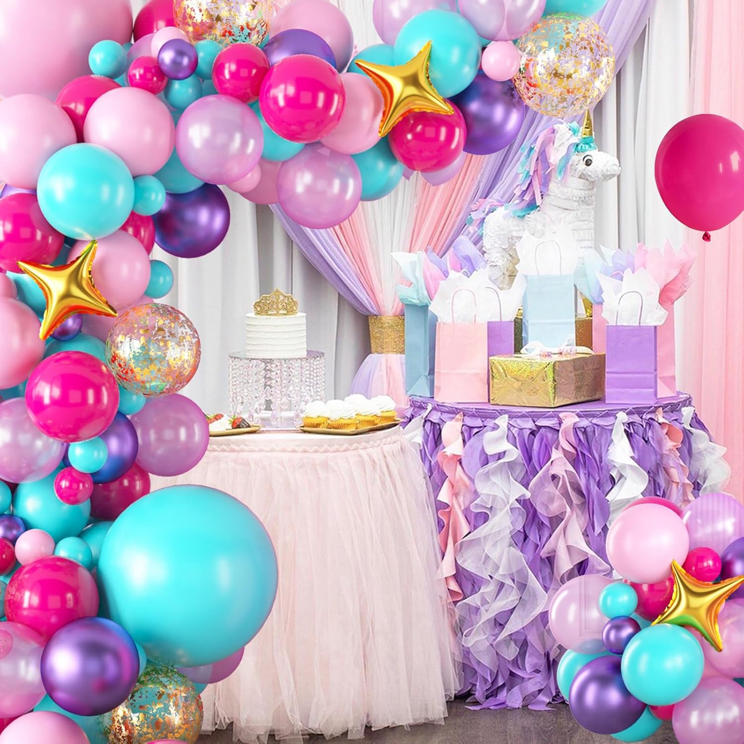 Kit de arco de globos rosa morado, kit de arco de globos azul, rosa y morado, arco de globos rosa intenso, guirnalda de globos rosa intenso con