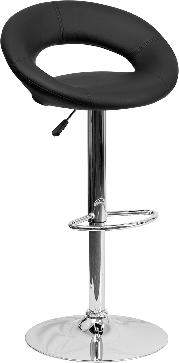 Flash Furniture Taburete de bar contemporáneo de vinilo negro redondeado estilo órbita con altura ajustable con base cromada